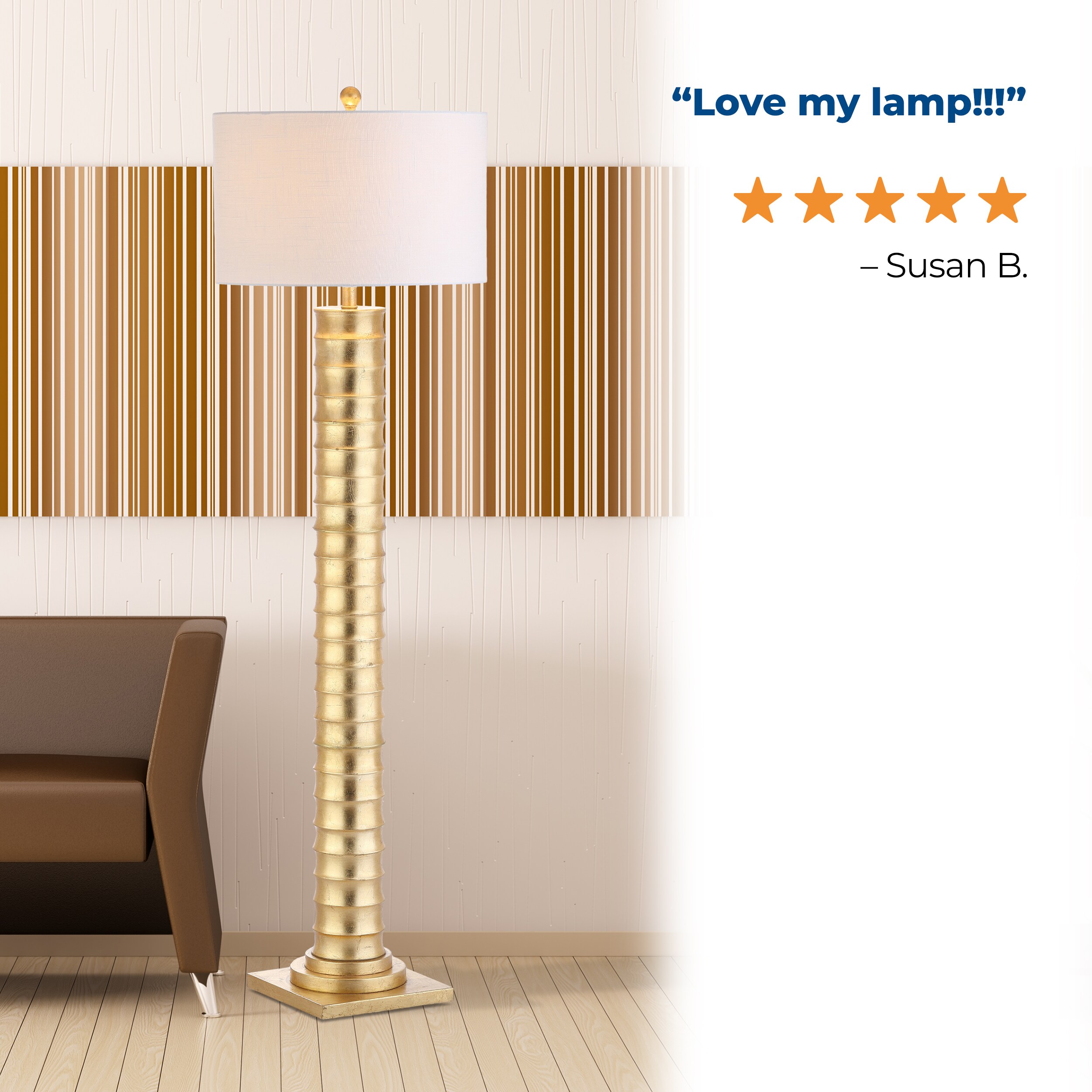 Serena 63" Gold Leaf Metal LED Floor Lamp with White Shade