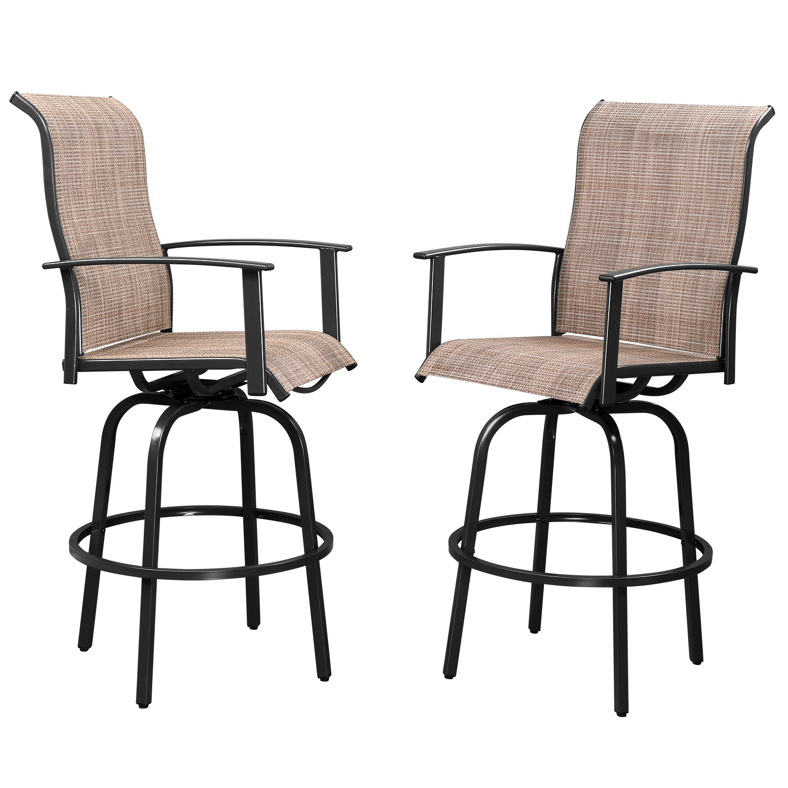 Winado LO1G56000869 Set of 2 Woven Black Metal Frame Swivel Bar Stool Chair with Woven Seat