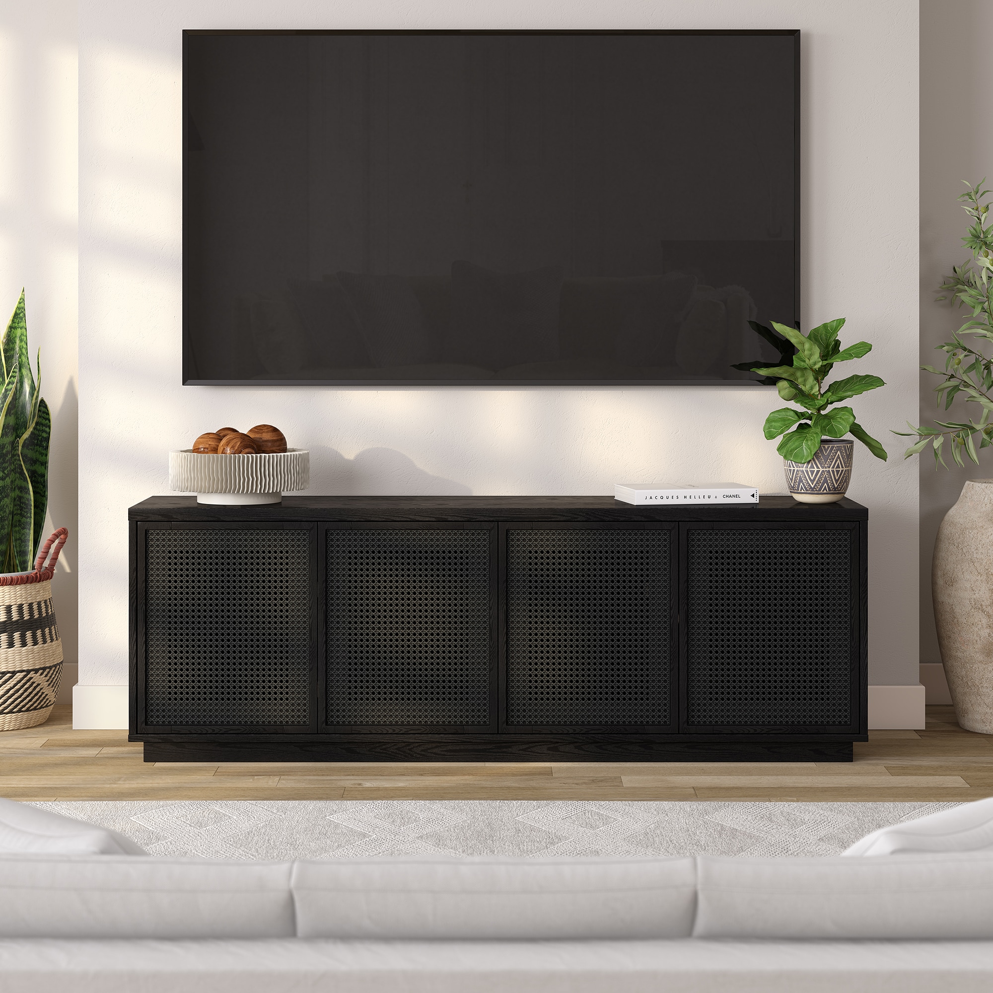 Hailey Home TV2244 Pryce Modern/Contemporary Black Grain/Black Rattan TV stand ( Accommodates TVs up to 70-in )