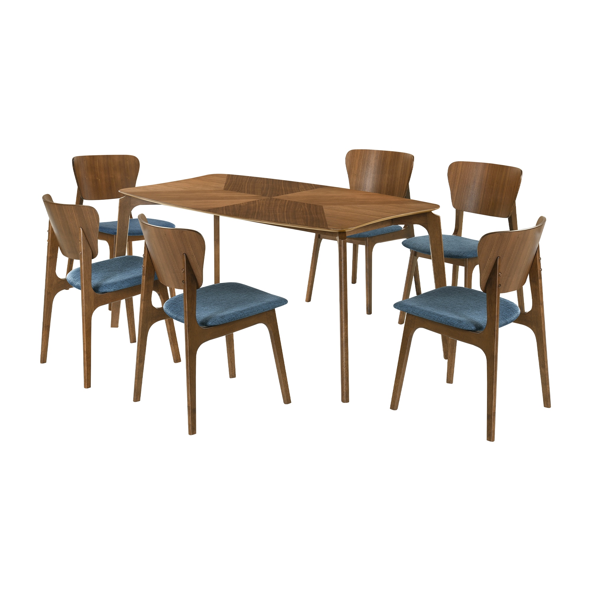 Armen Living SETKAWA7BLU Walnut Contemporary/Modern Dining Room Set with Rectangular Table ( Seats 4 )