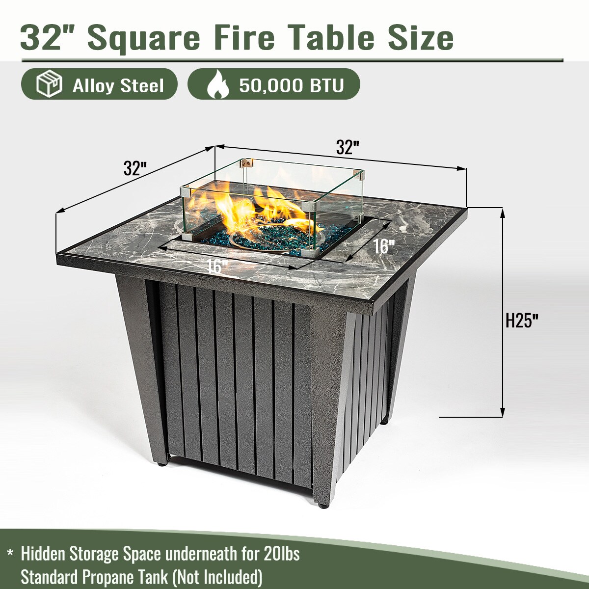 Siavonce 32-in W 50000 Maximum BTUs Steel Square Liquid propane Fire ...