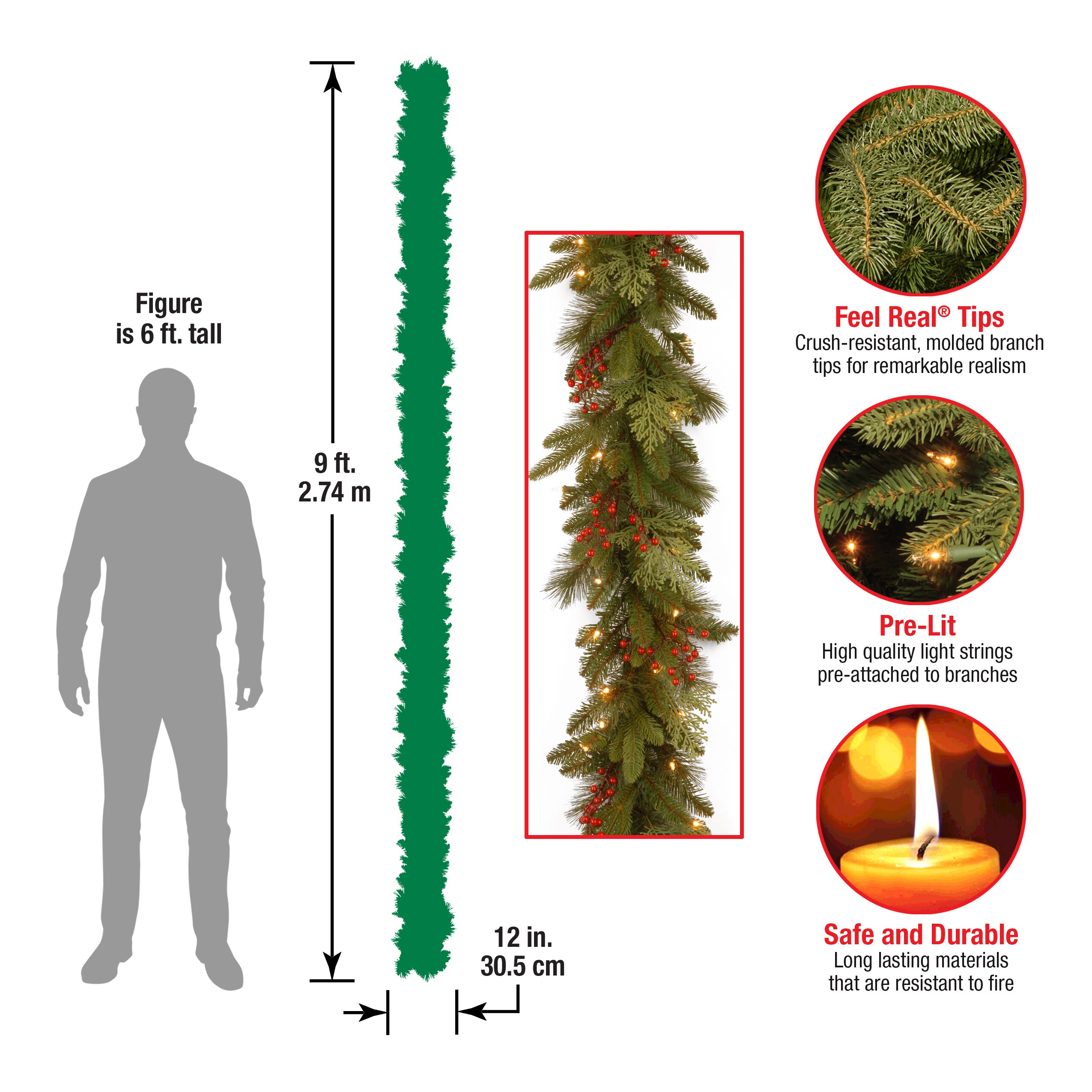 National Tree Company PECC3-300-9B-1 Artificial-Christmas-Garland - View #5