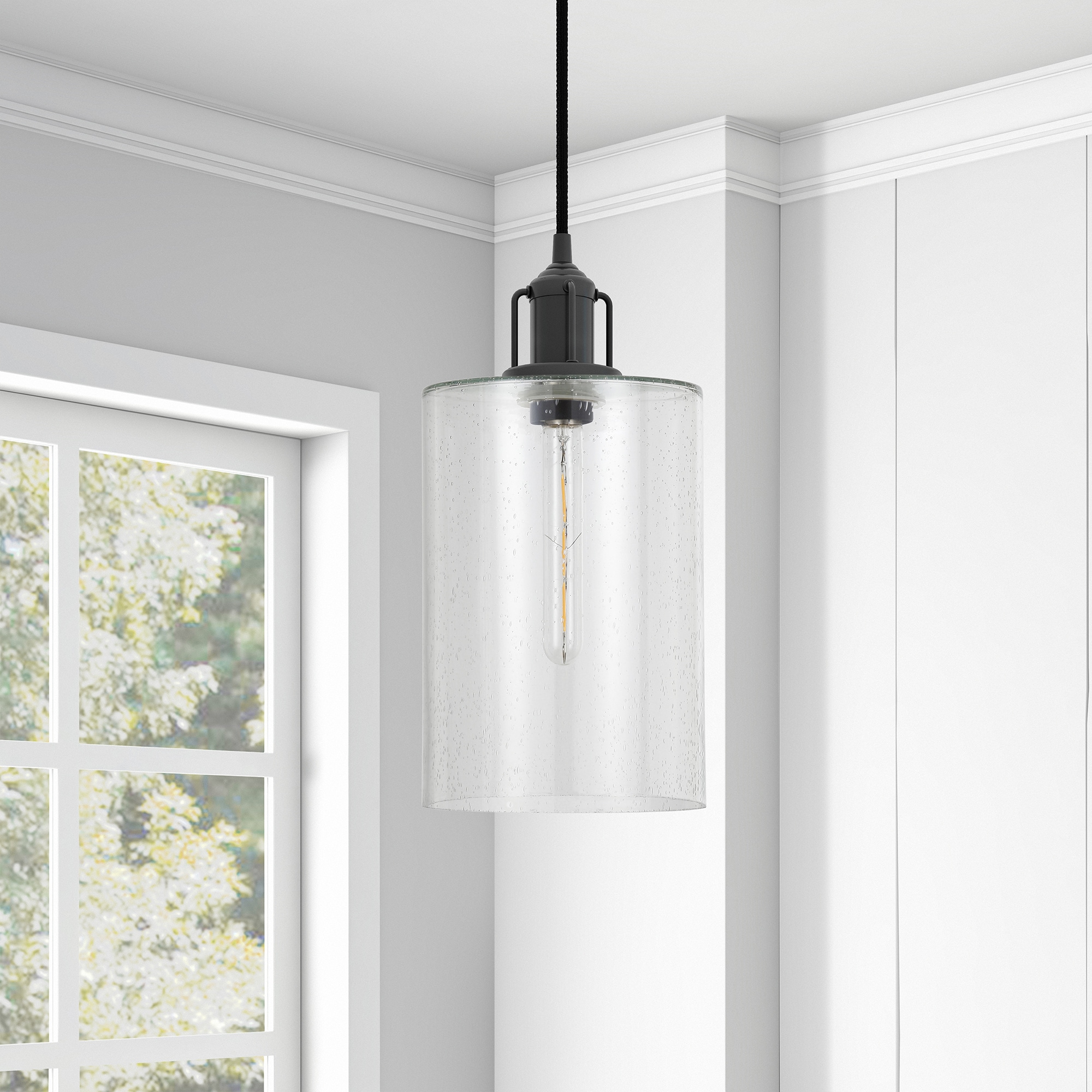 seeded glass cylinder pendant light