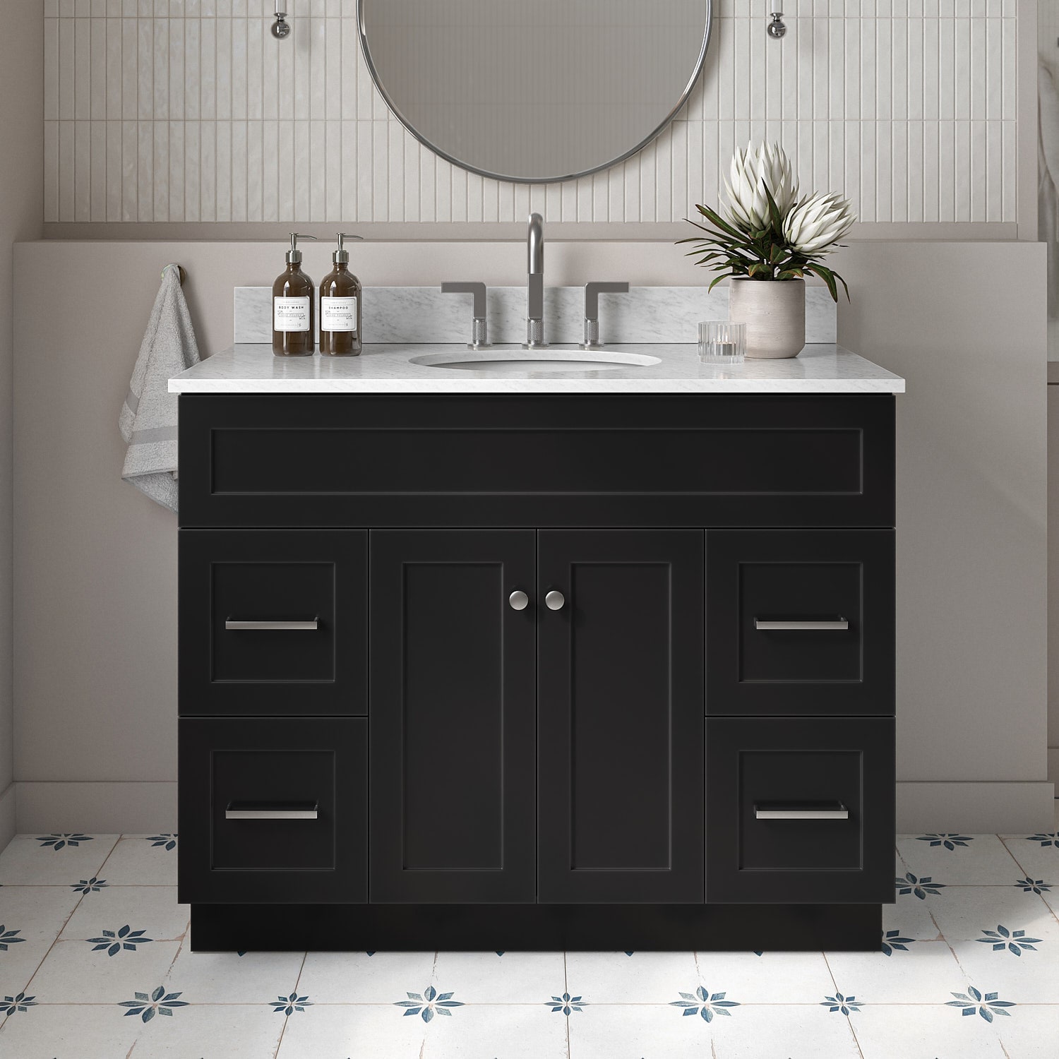 ARIEL F043SCW2OVOBLK Hamlet 43-in Black Undermount Single sink Bathroom Vanity with 0.75" Carrara White Marble Natural marble Top