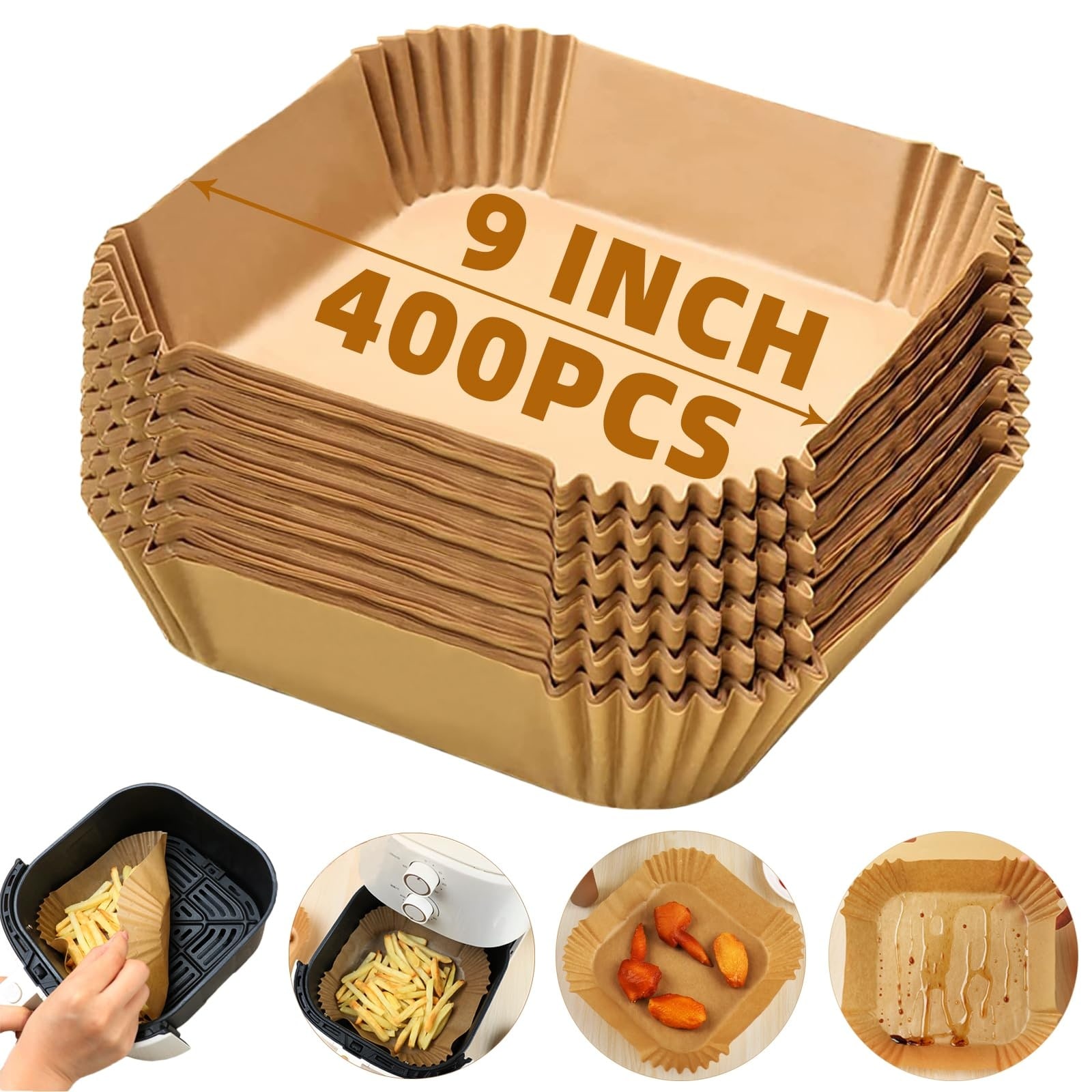 Anqtovp  Air Fryer Liners Disposable 400 pcs Square 9 Inch Parchment Paper for 5 to 8 Quart Air Fryer Non Stick Oil Proof Heat Safe for Cooking