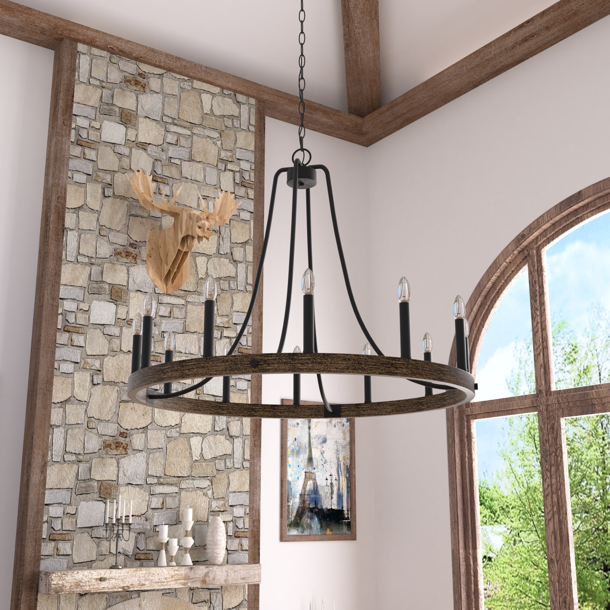 ACROMA 3912DWAZ Monterey 12 -Light Distressed Brown Farmhouse Bare bulb For Use in Bedrooms, Dining Rooms, Foyers, Kitchens, Living Rooms Chandelier