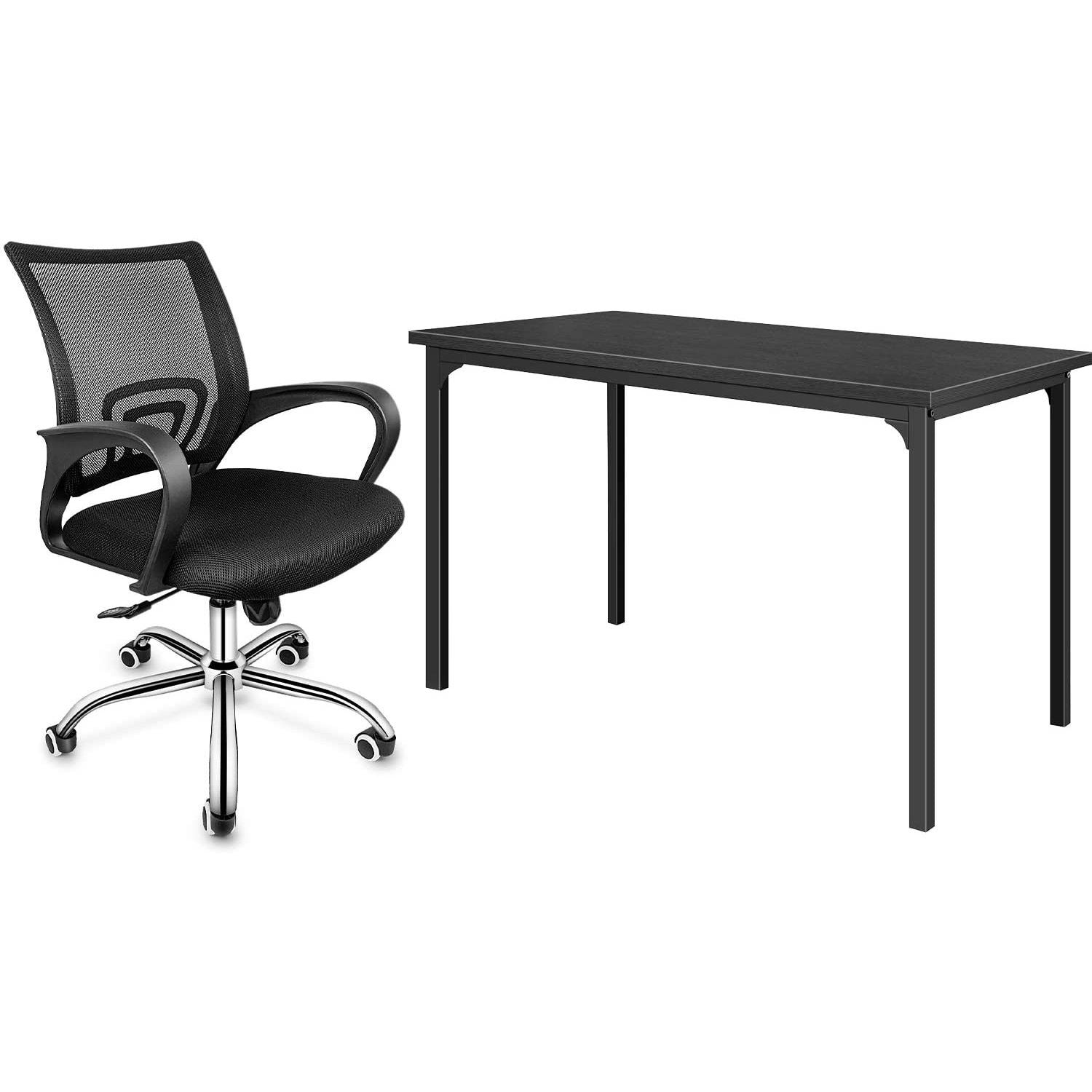 JASMODER W113446679 Healsmart Home Desk and Chair Set 47 inch  Large Computer Mesh Mid-Back Height Adjustable Office, 47Inch, Desk + Chair