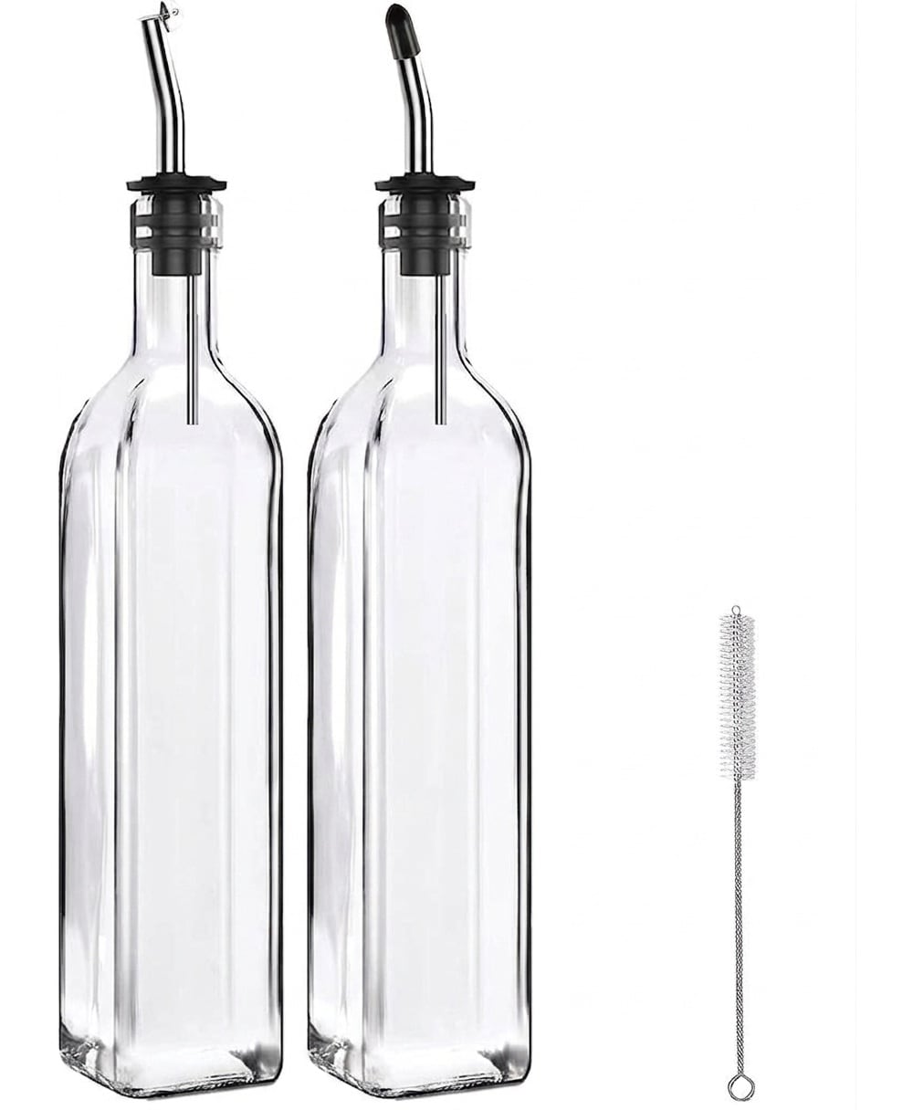 Etokfoks  500 ml Transparent Glass Olive Oil Dispenser Set with Stainless Steel Pourers 2 Pack