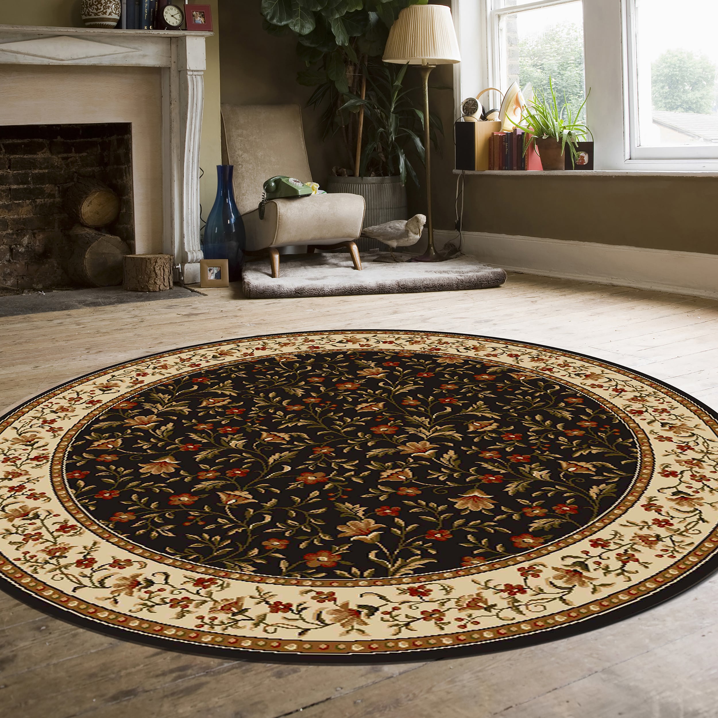 Radici USA 1593/1126/BROWN Como 8 x 8 (ft) Polypropylene Brown Round Indoor Floral/Botanical Oriental Area rug