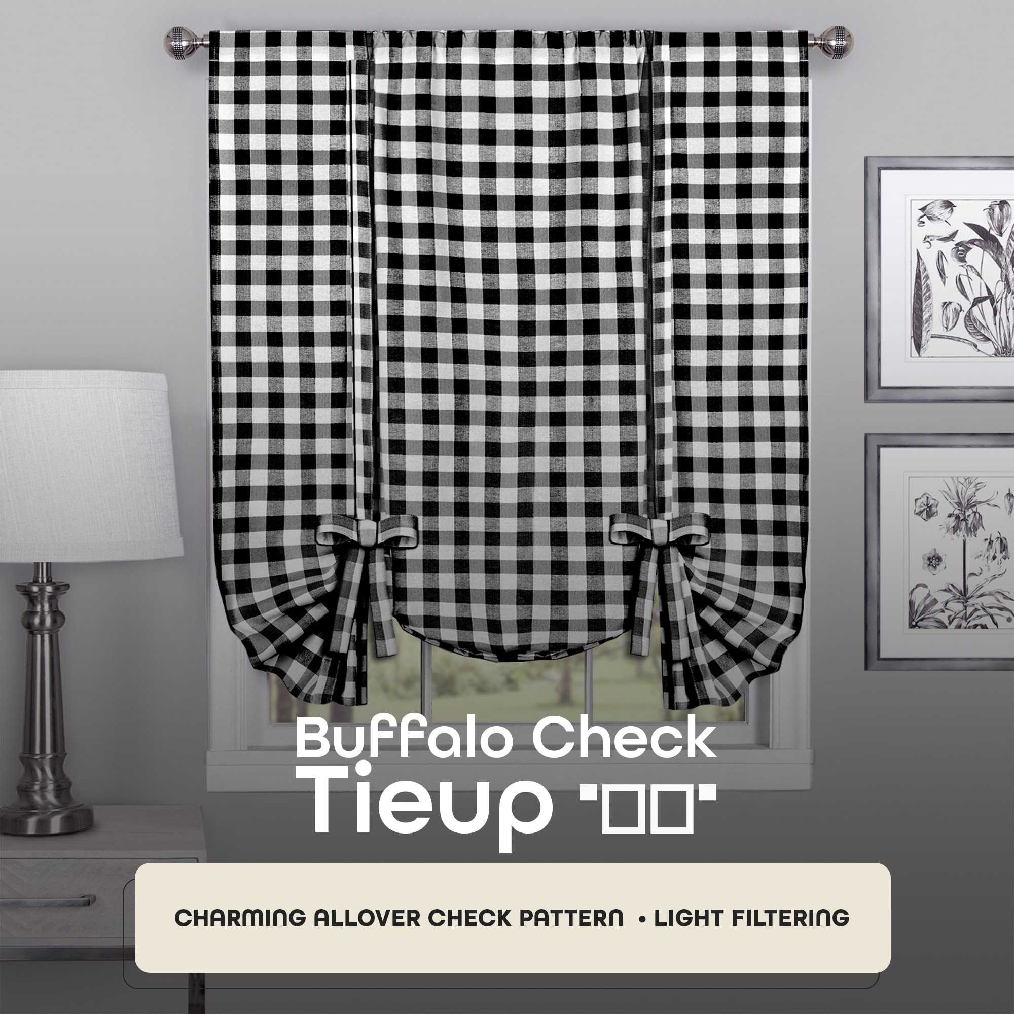 Black and White Cotton Polyester Buffalo Check Window Panel