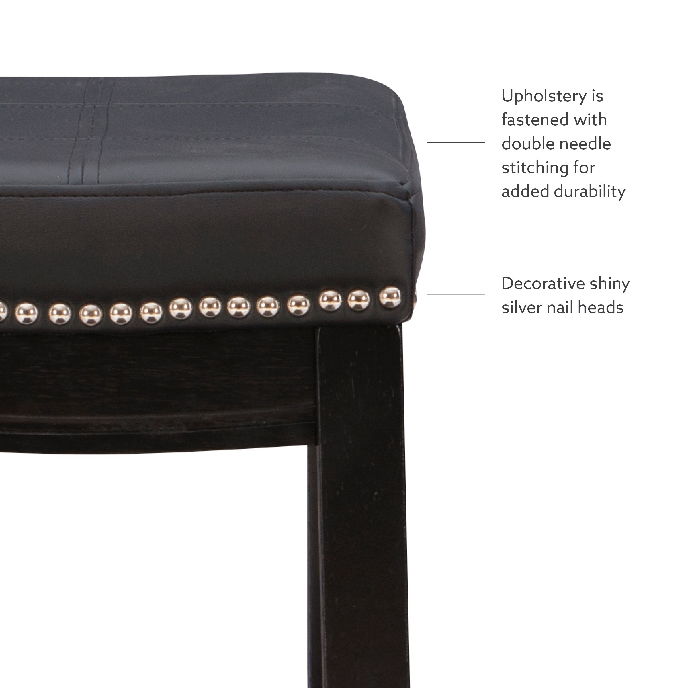 26" Black Wood and Leather Saddle-Style Backless Counter Stool