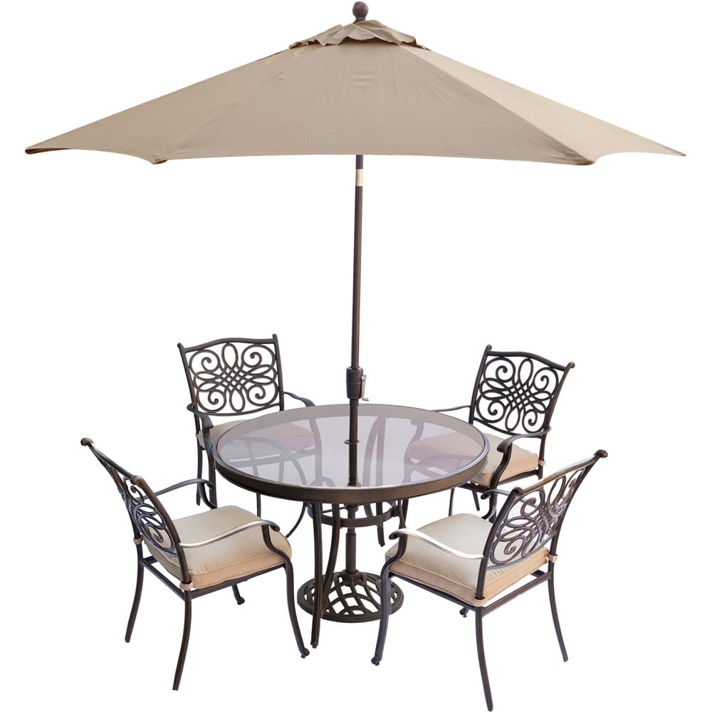 Hanover TRADDN5PCG-SU Traditions 7-Piece Bronze Patio Dining Set with Tan Cushions