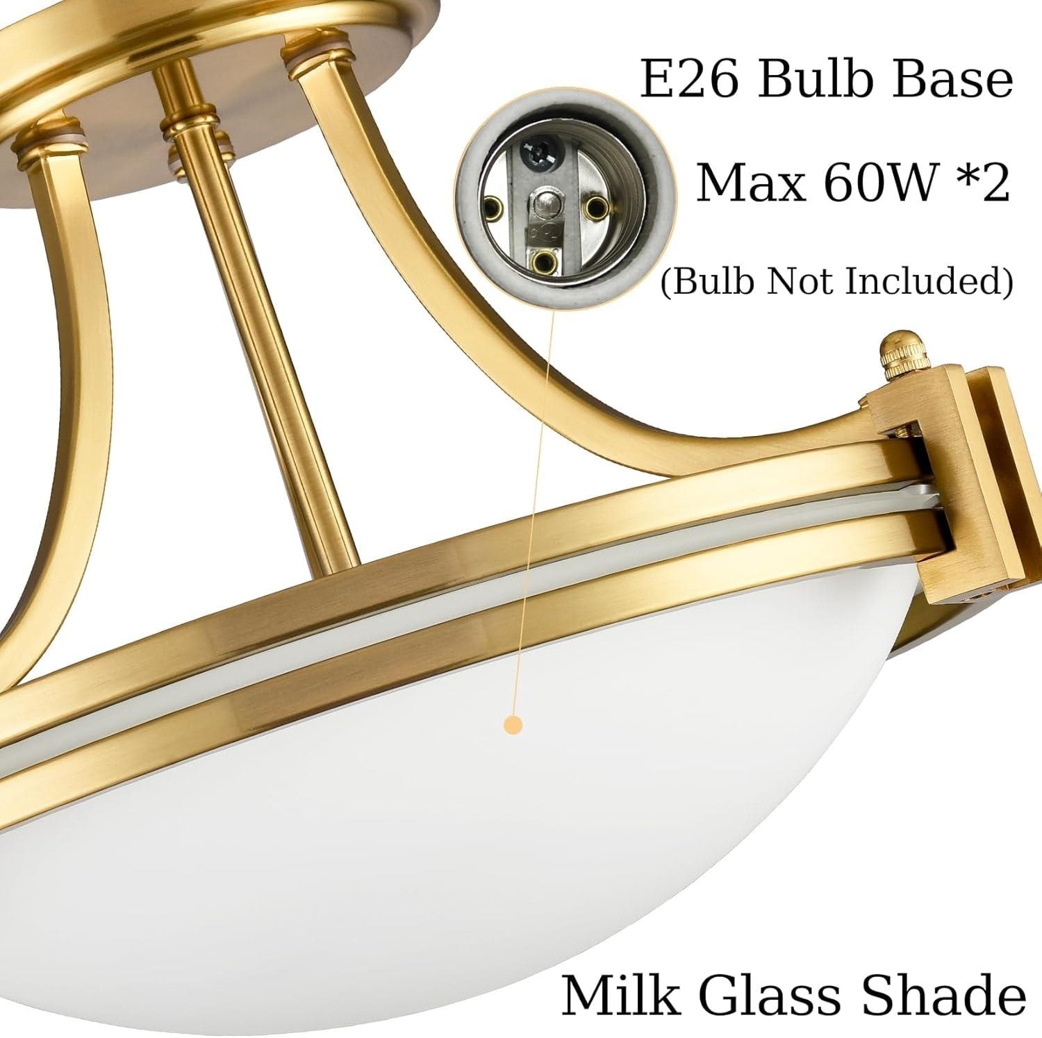 Modern Gold Frosted Glass Bowl Ceiling Light Fixture