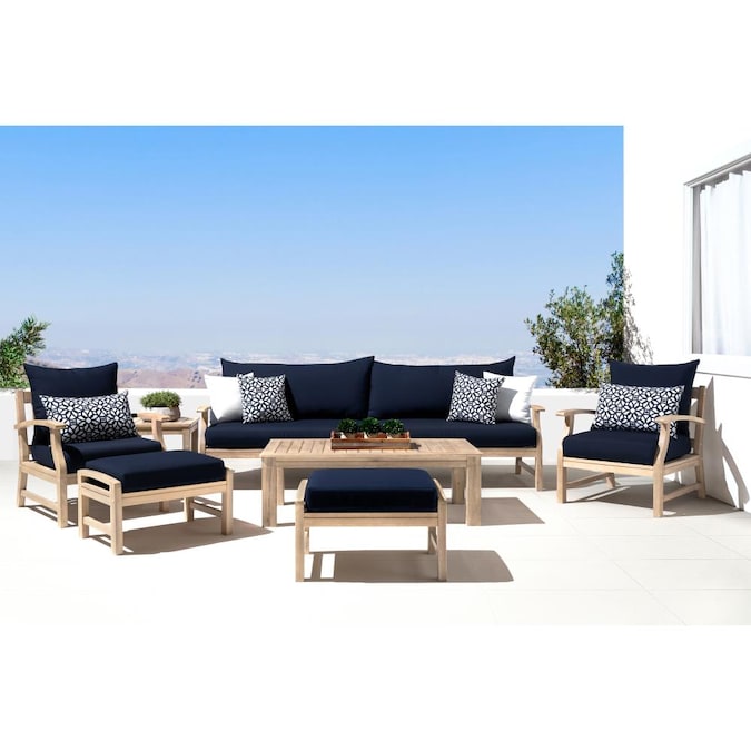 Kooper 8 Piece Patio Conversation Set, Outdoor Furniture With Blue Cushions