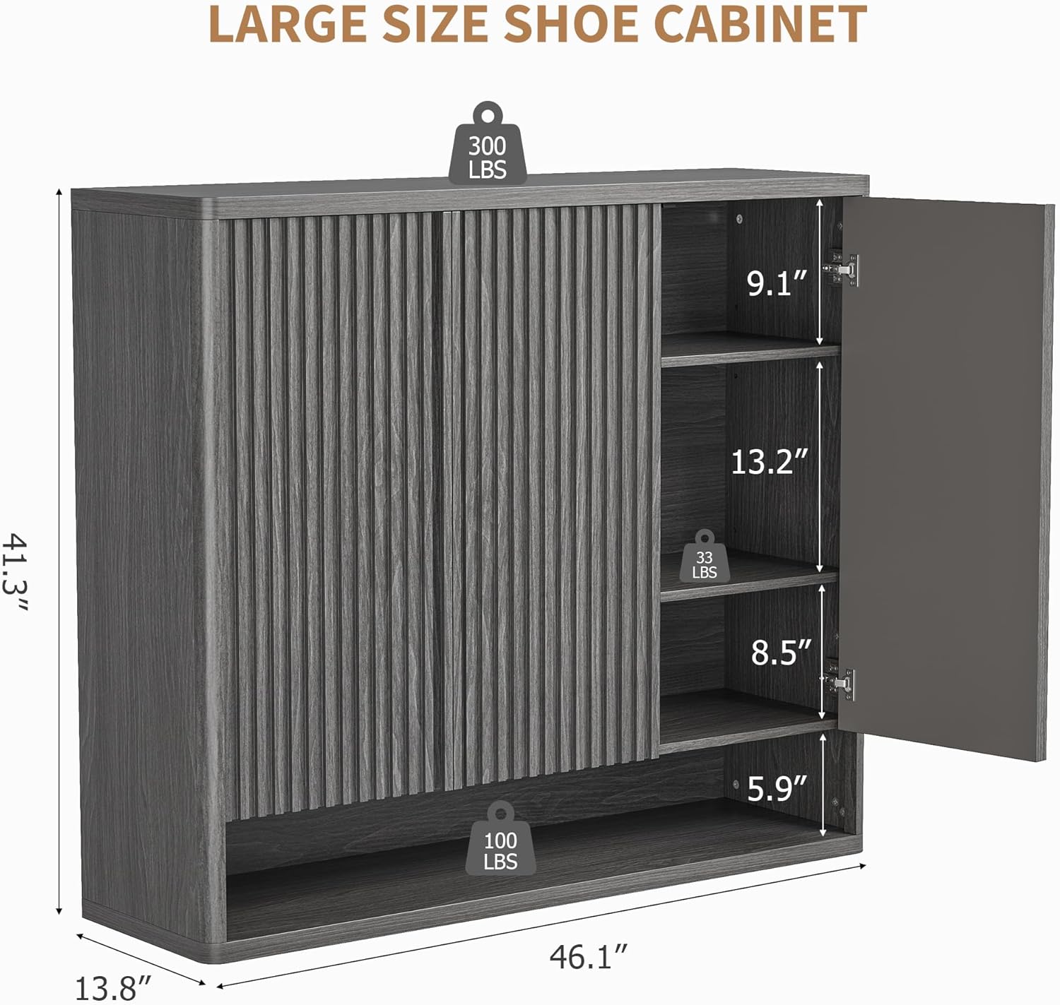 Garvee 46 Inch Shoe Cabinet Large Shoe Storage Cabinet with Adjustable ...