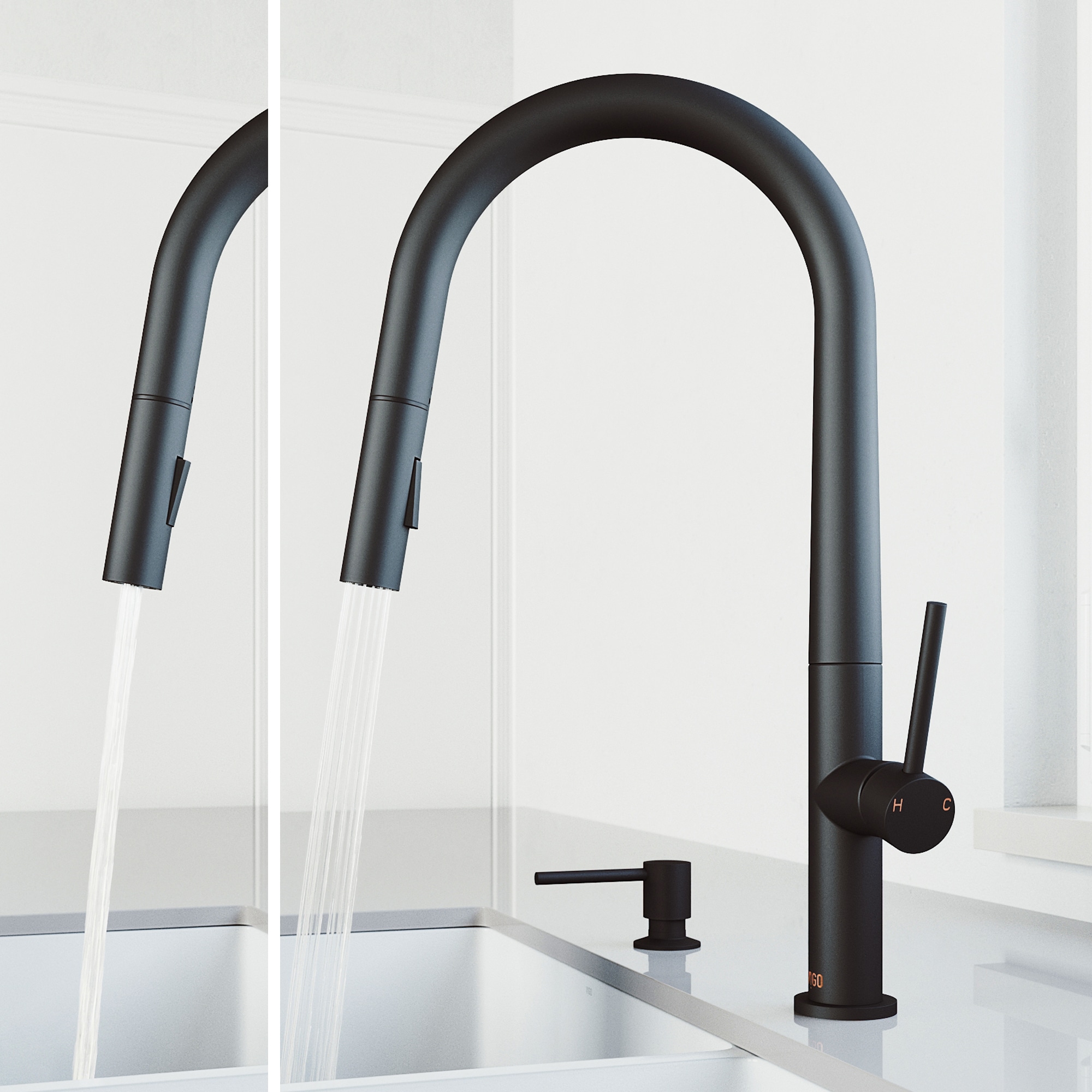 VIGO Greenwich Matte Black Single Handle Pull-down Kitchen Faucet with ...