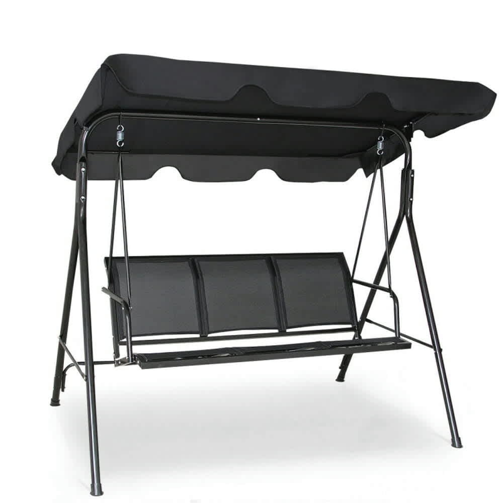 VERYKE - 3 Person Patio Swing with Polyester Angle Adjustable Canopy Outdoor Swing with Durable M...