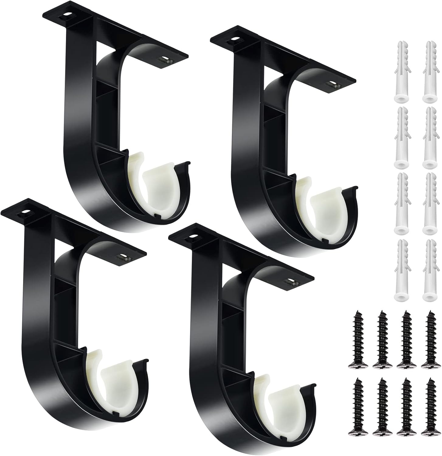 Aoibox  4 Pack Ceiling Curtain Rod Brackets Heavy Duty Aluminum Alloy Holders Fit 1 in Drapery Rods Black