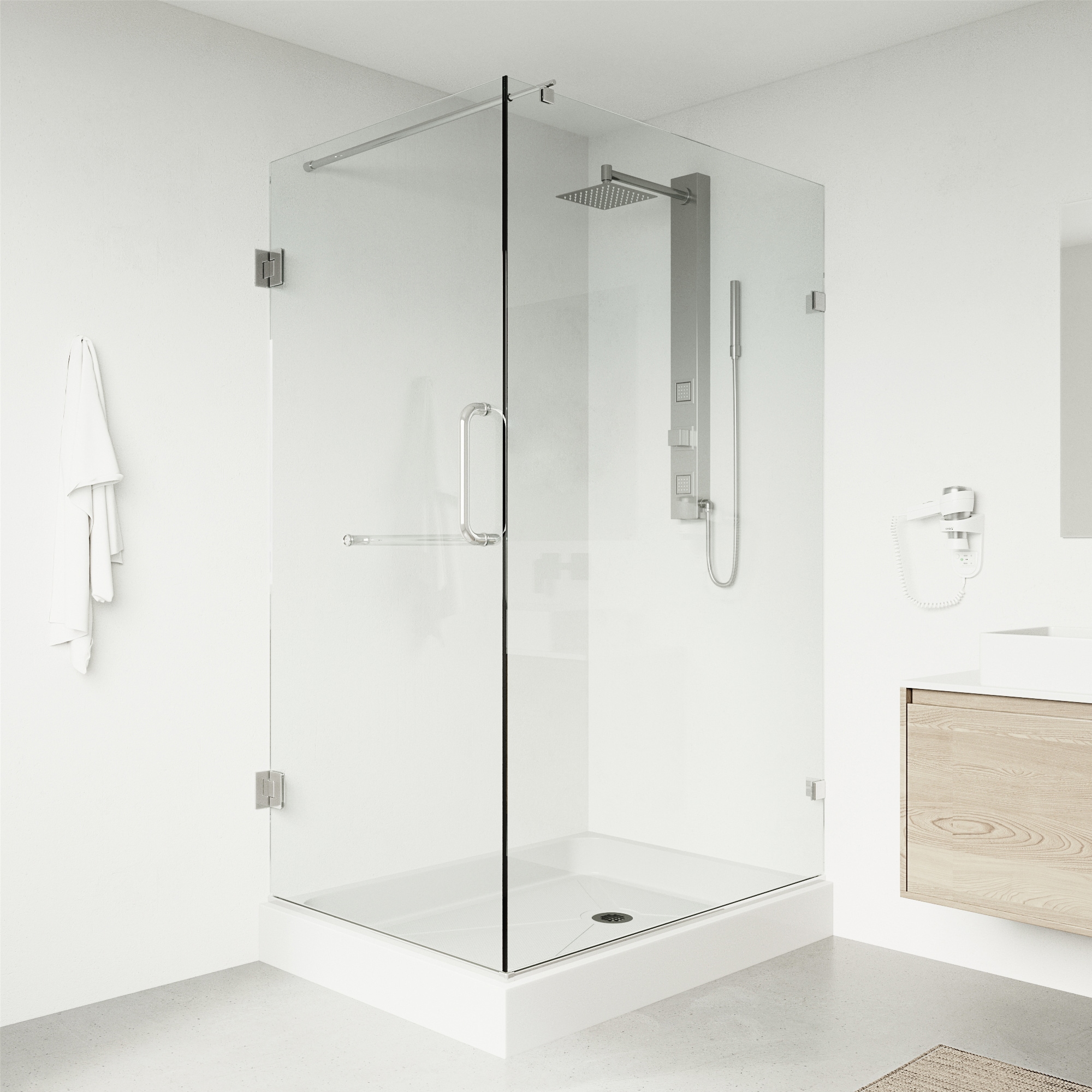 VIGO VG6012CHCL36WR Pacifica 2 -Piece 36-in W x 48-in L x 79-in H Rectangular Corner shower kit ( Right Drain) Base and Door Included Chrome Hardware Included