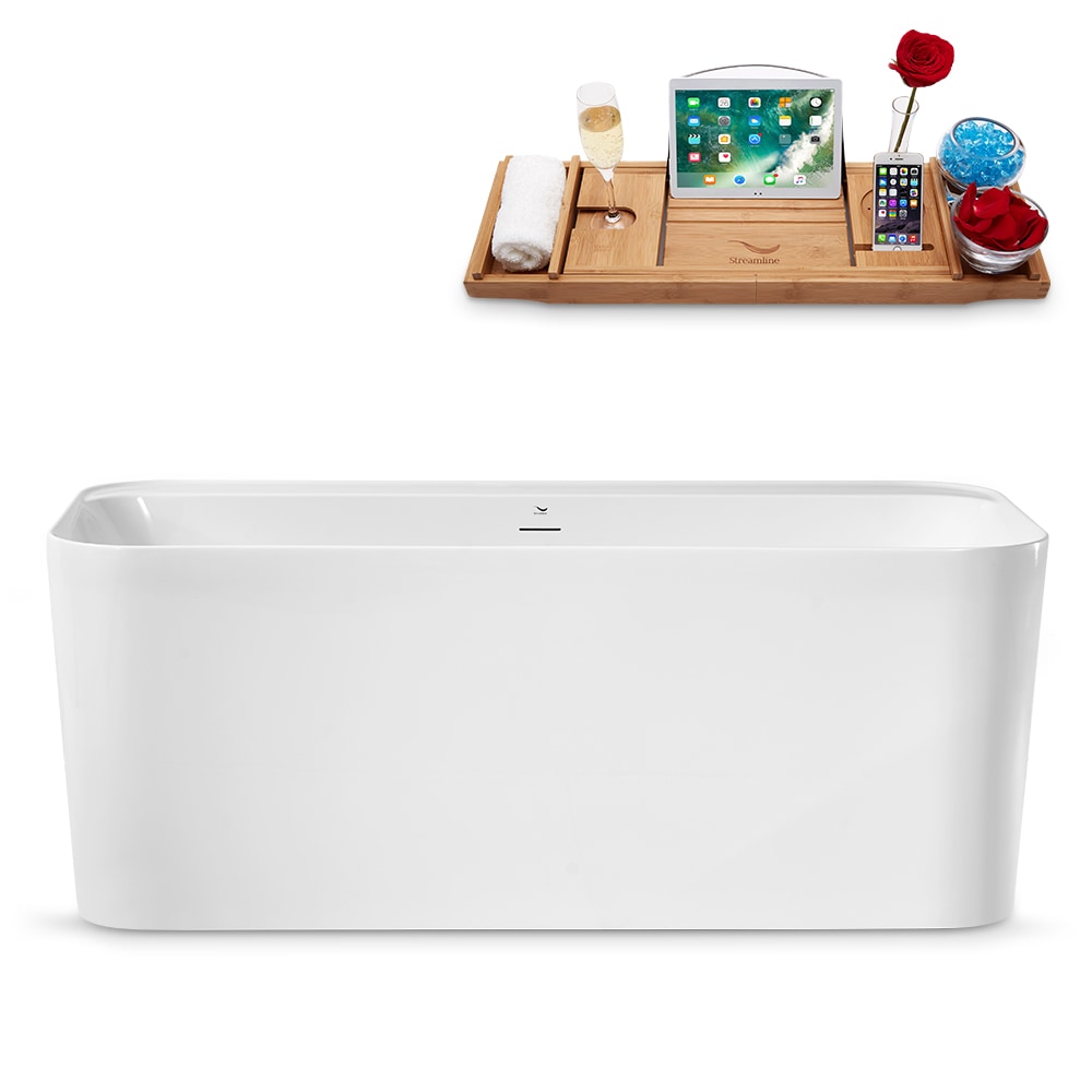 Streamline N2100BNK 28.7-in x 59.1-in Glossy White Acrylic Rectangular Freestanding Soaking bathtub with Drain ( Center Drain )