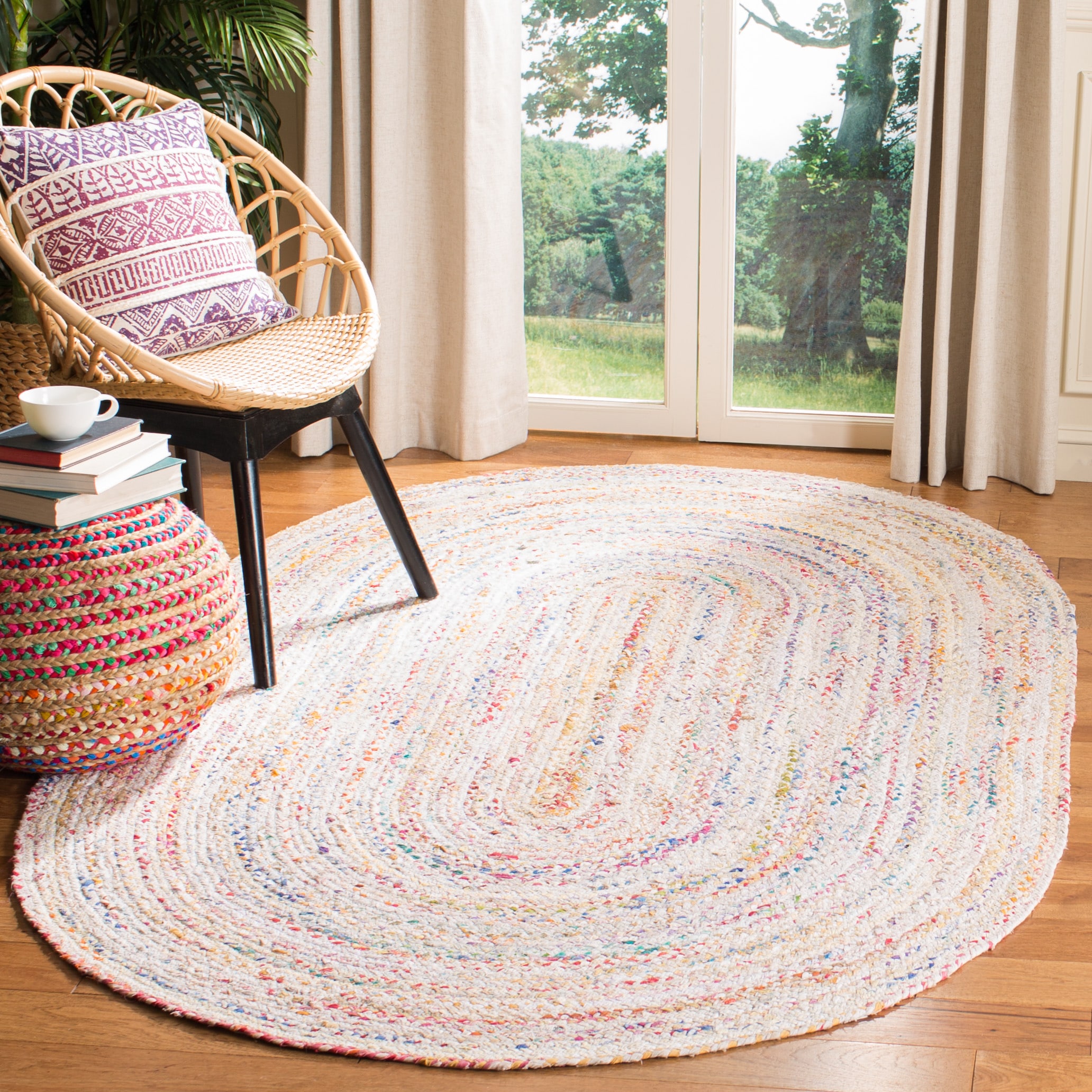  Braided 210 Ivory/Multi Bohemian 5ft x 8ft Oval Rug