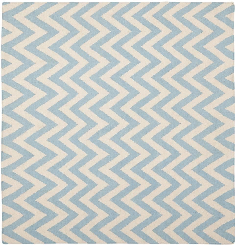 Safavieh DHU557B-6SQ Dhurries Farrah 6 x 6 (ft) Wool Blue/Ivory Square Indoor Chevron Coastal Area rug