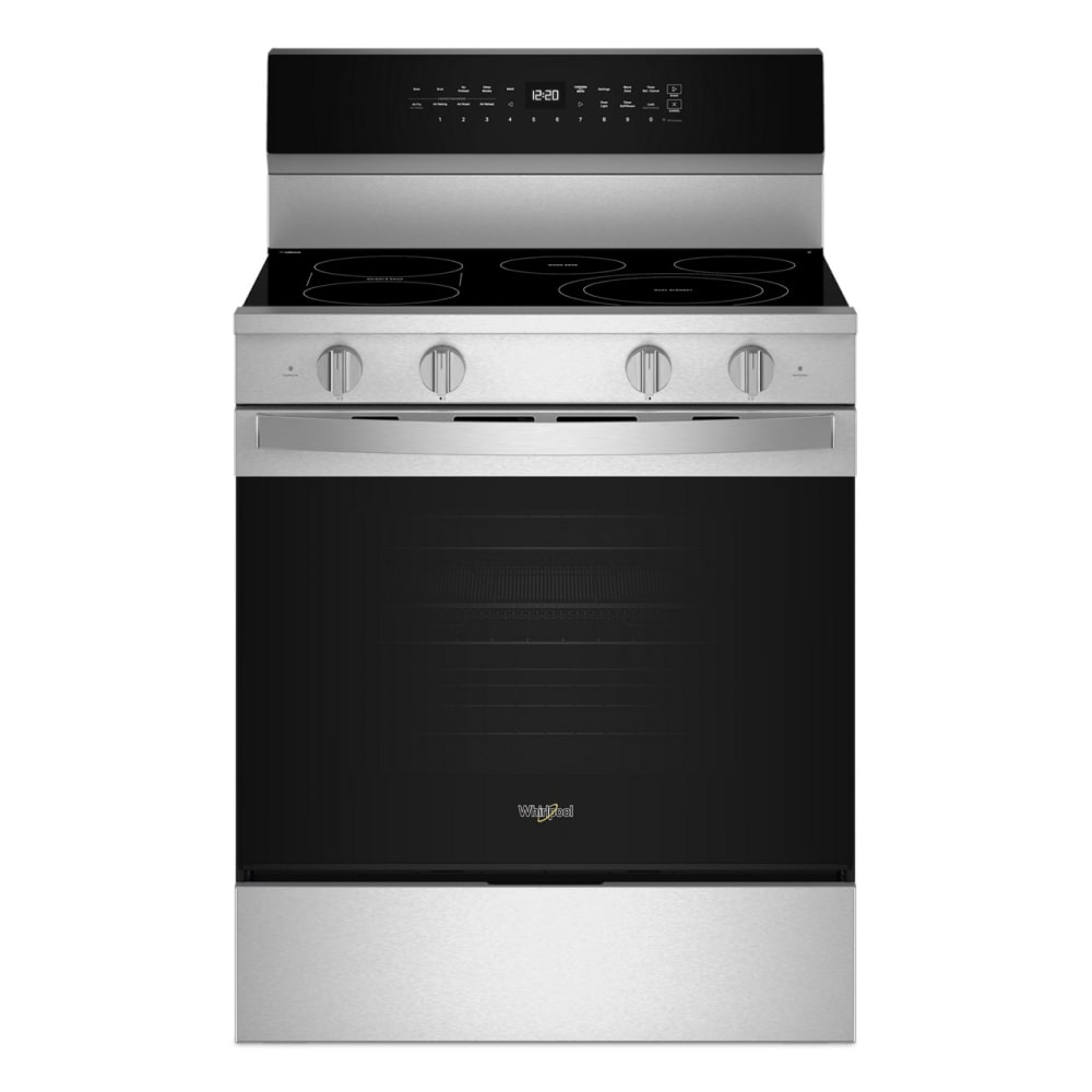 Whirlpool High Preheat 30-in Glass Top 5 Burners 5.3-cu ft Self-Cleaning Air Fry Convection Oven Freestanding Smart Electric Range with WipeClean Coating (Stainless Steel)