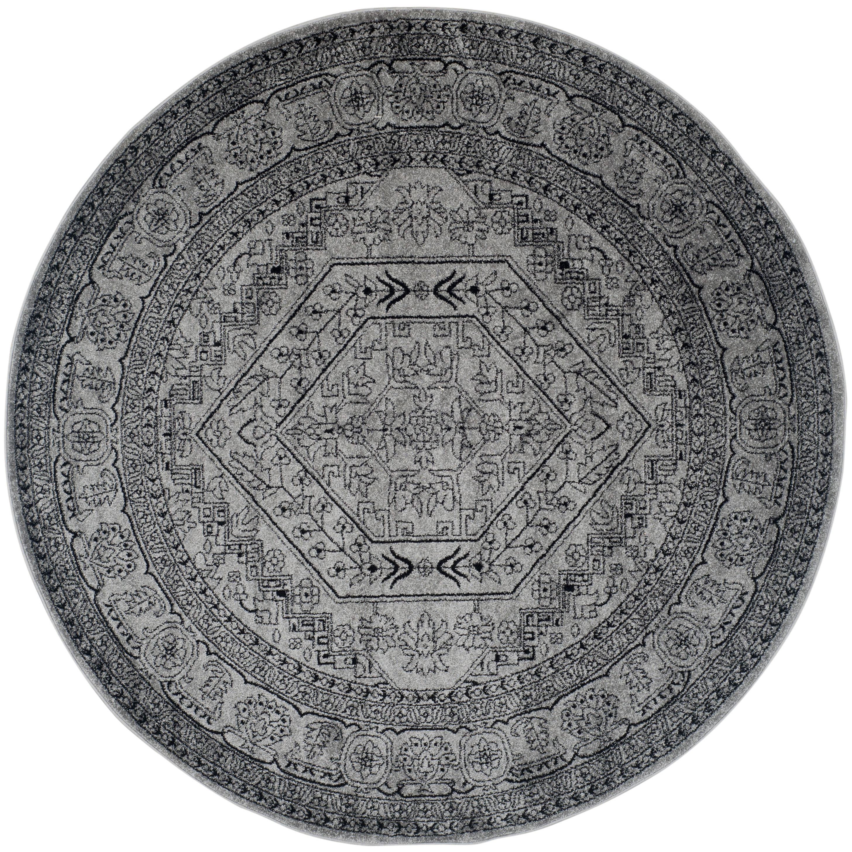 Safavieh ADR108A-8R Adirondack Herati 8 x 8 (ft) Loomed Polypropylene Silver/Black Round Indoor Lodge Area rug