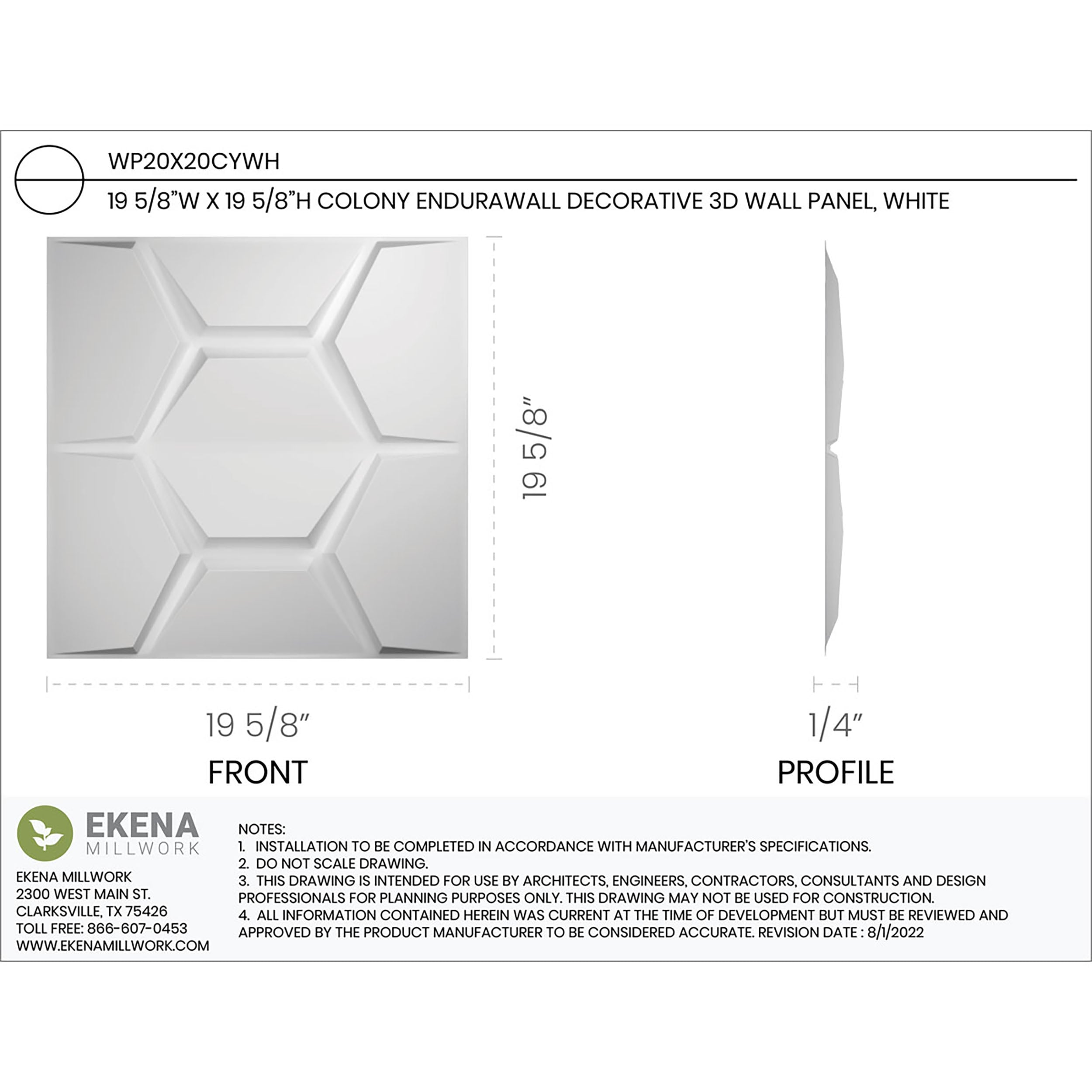 Ekena Millwork WP20X20CYWH Wall-Panels - View #2