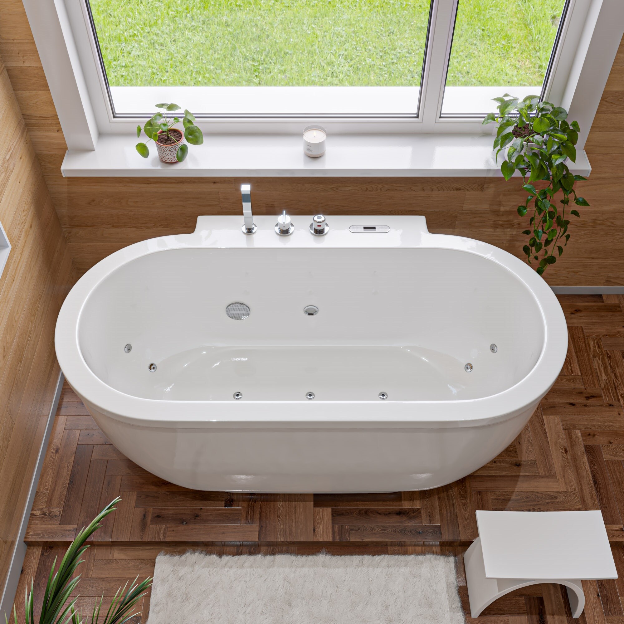 EAGO AM128ETL 37.38-in x 70.875-in White Acrylic Rectangular Freestanding Whirlpool tub Hand Shower with Drain ( Center Drain )