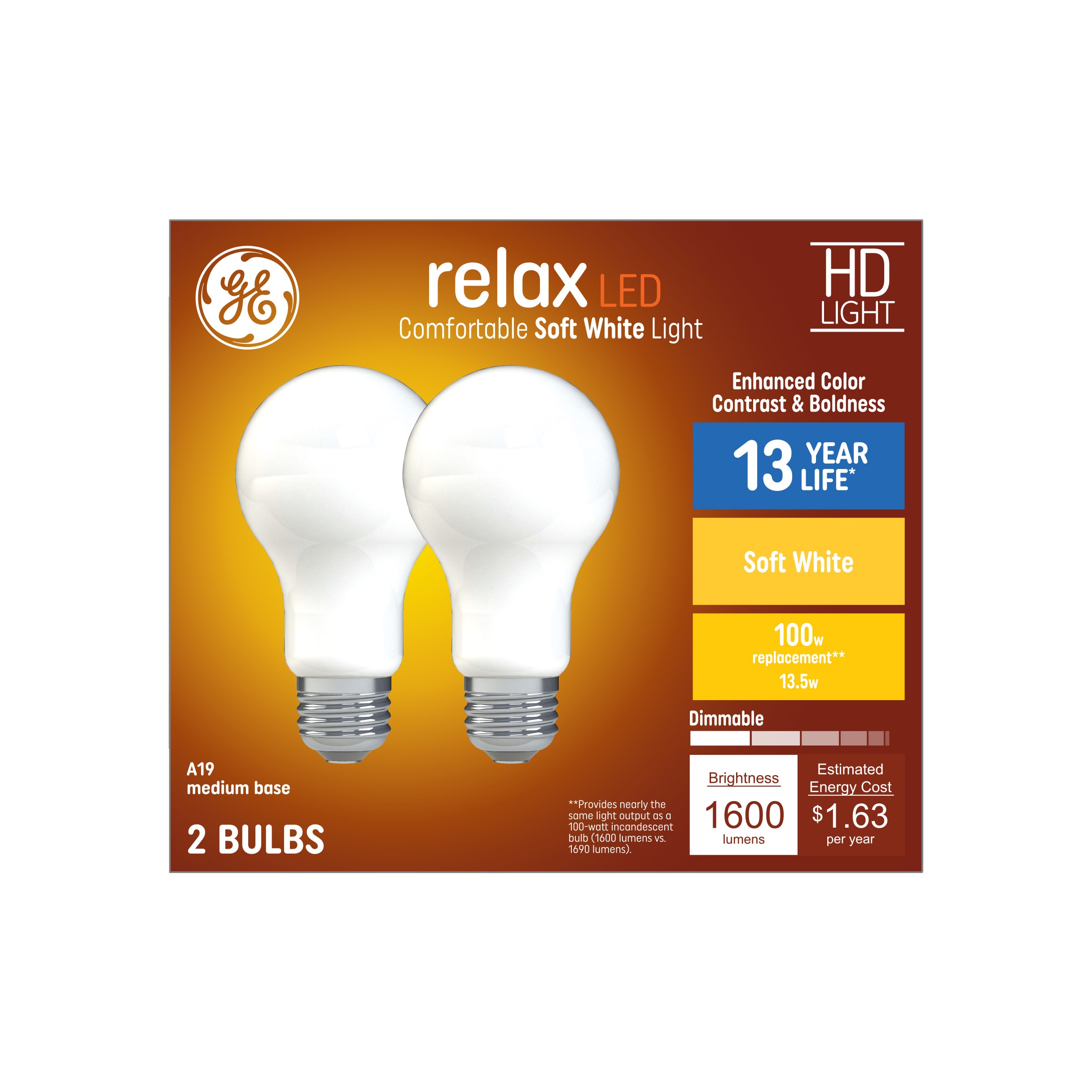 Great Value 100W Equivalent A21 LED Light Bulb, High CRI, Dimmable, Soft  White, For CA Residents, 4-Pack 