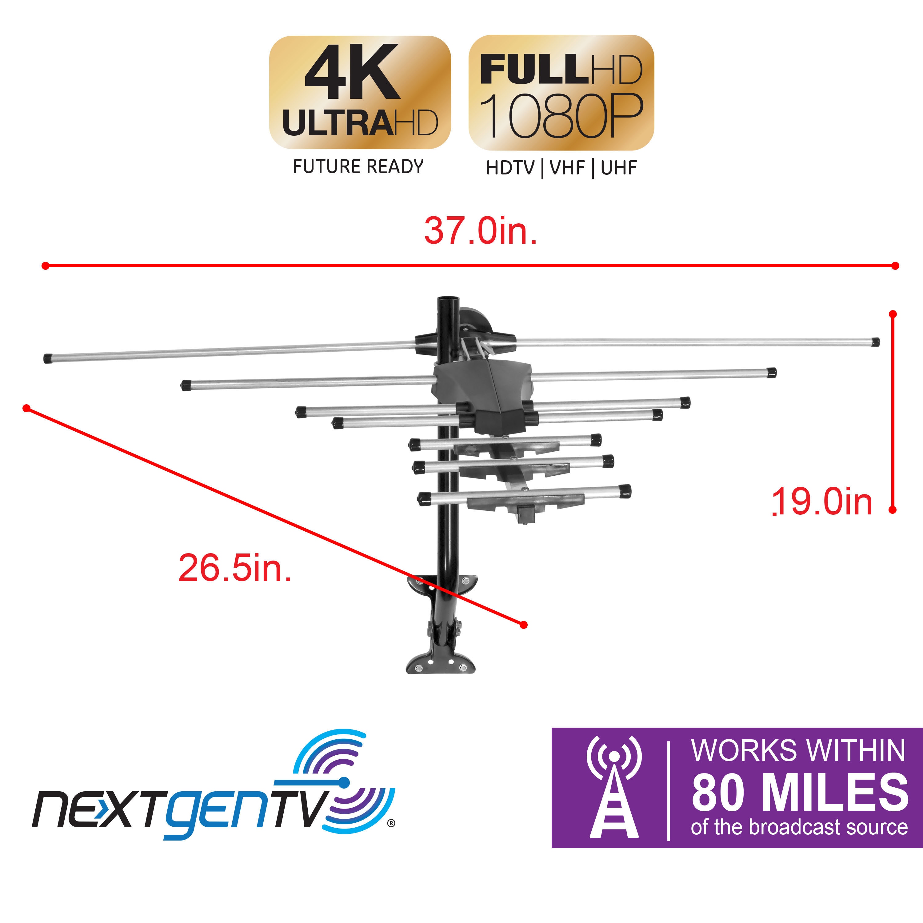 Televes Yagi Indoor/Outdoor HD; UHF; VHF TV Antenna - Silver, Amplified,  cULus Safety Listed in the TV Antennas department at