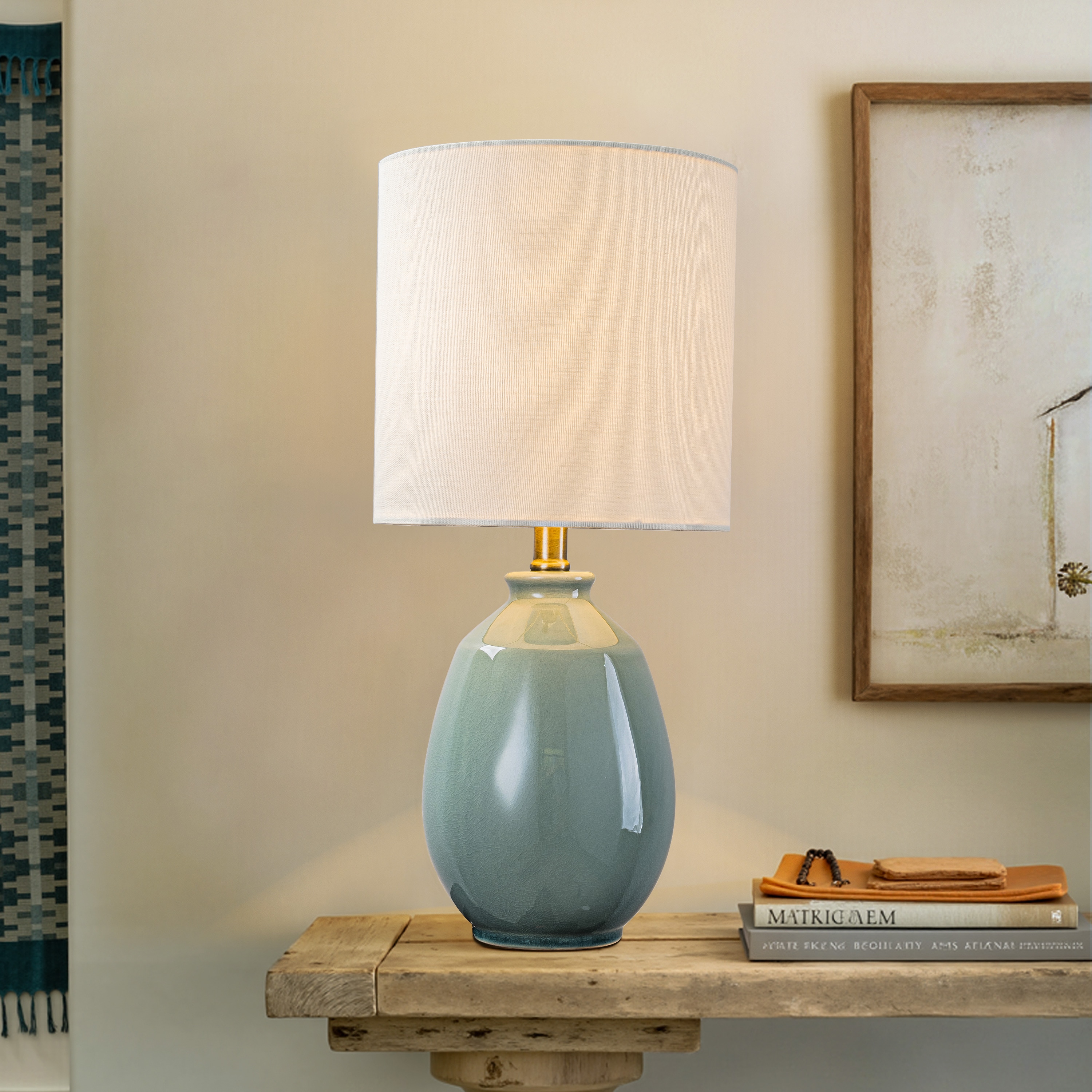 C Cattleya LCA2644-TGR 19.75-in Crackle-Green Rotary socket Table Lamp with Linen Shade