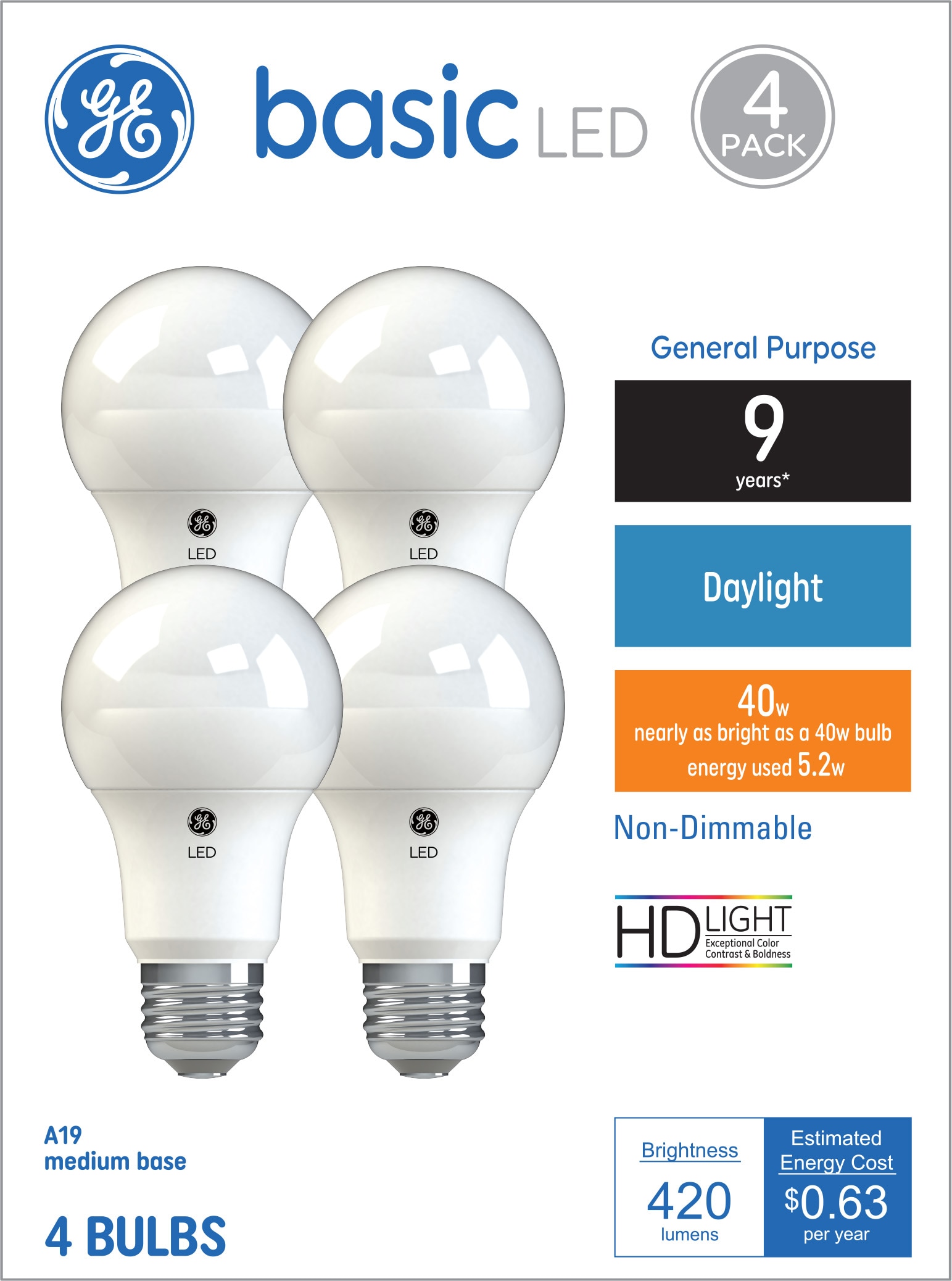 GE Refresh HD 40-Watt EQ A19 Daylight Medium Base (e-26) Dimmable