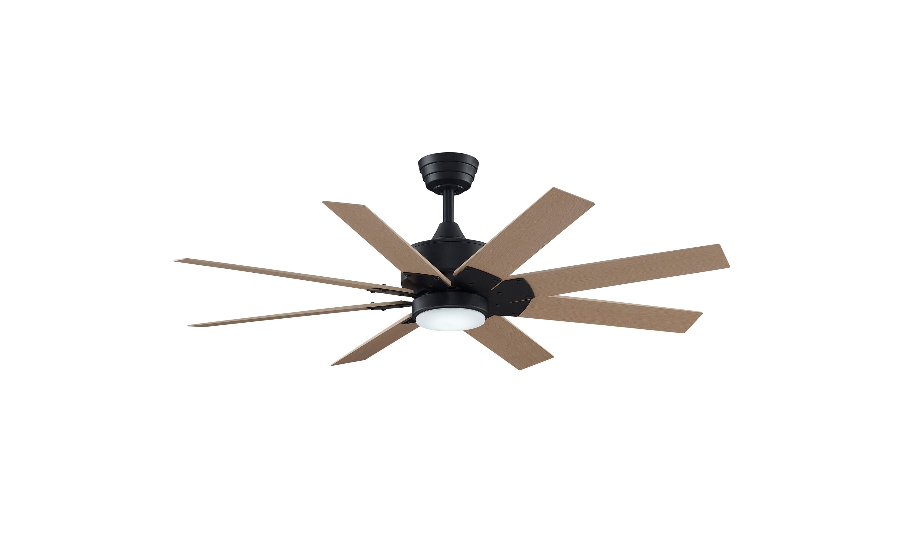 Fanimation FPD7912BBL-52N-LK Levon Custom 52-in Color-Changing Integrated LED Outdoor Smart Black with Natural Blades Ceiling Fan With Light - Remote Included ( 8 -Blade )