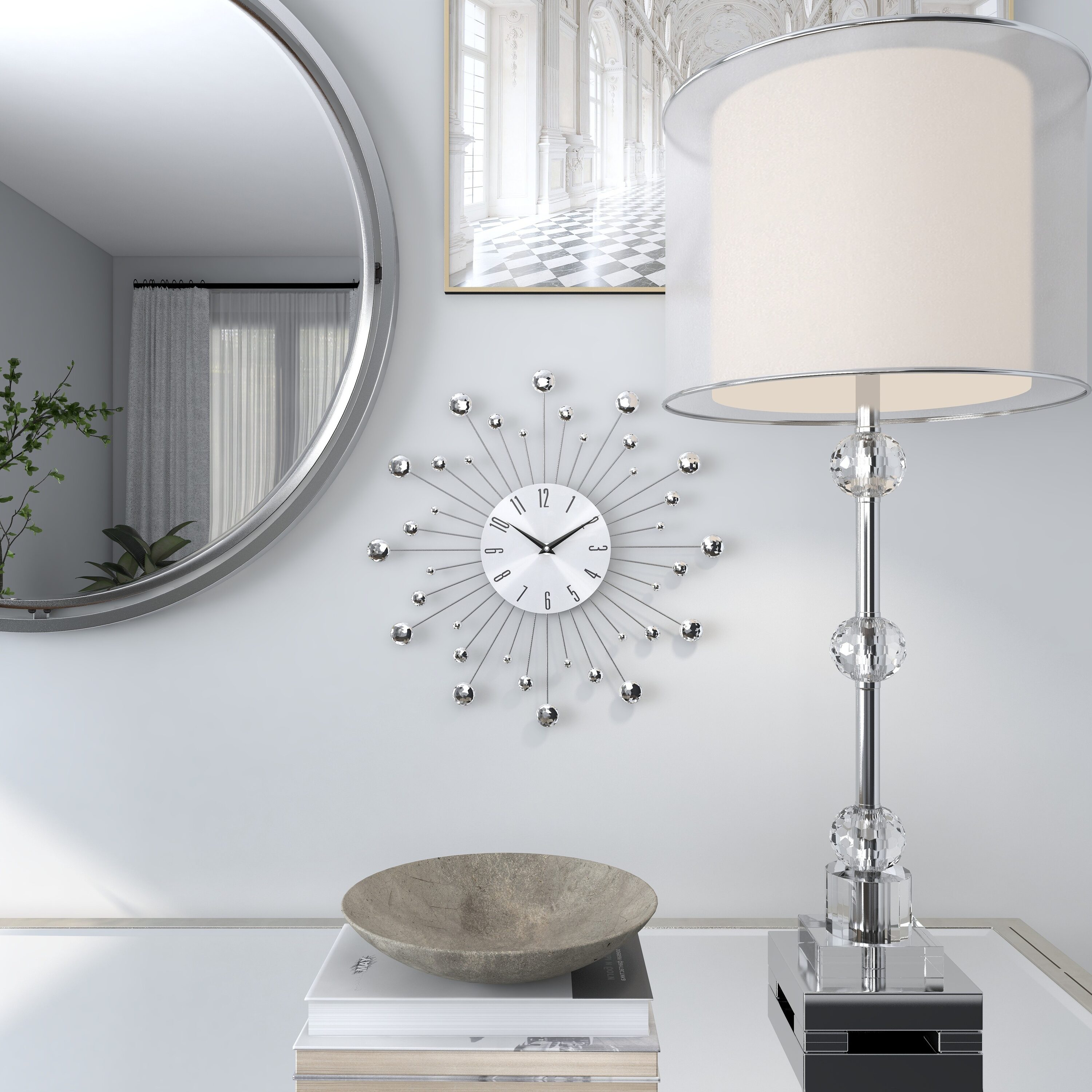Grayson Lane 85516 Metal with Crystal Accents Analog Round Wall Glam