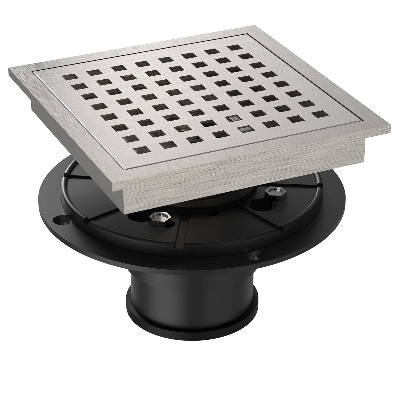 Garvee - 6 Inch Square SUS304 Brushed Stainless Steel Shower Floor Drain Kit With Hair Catcher Ad...