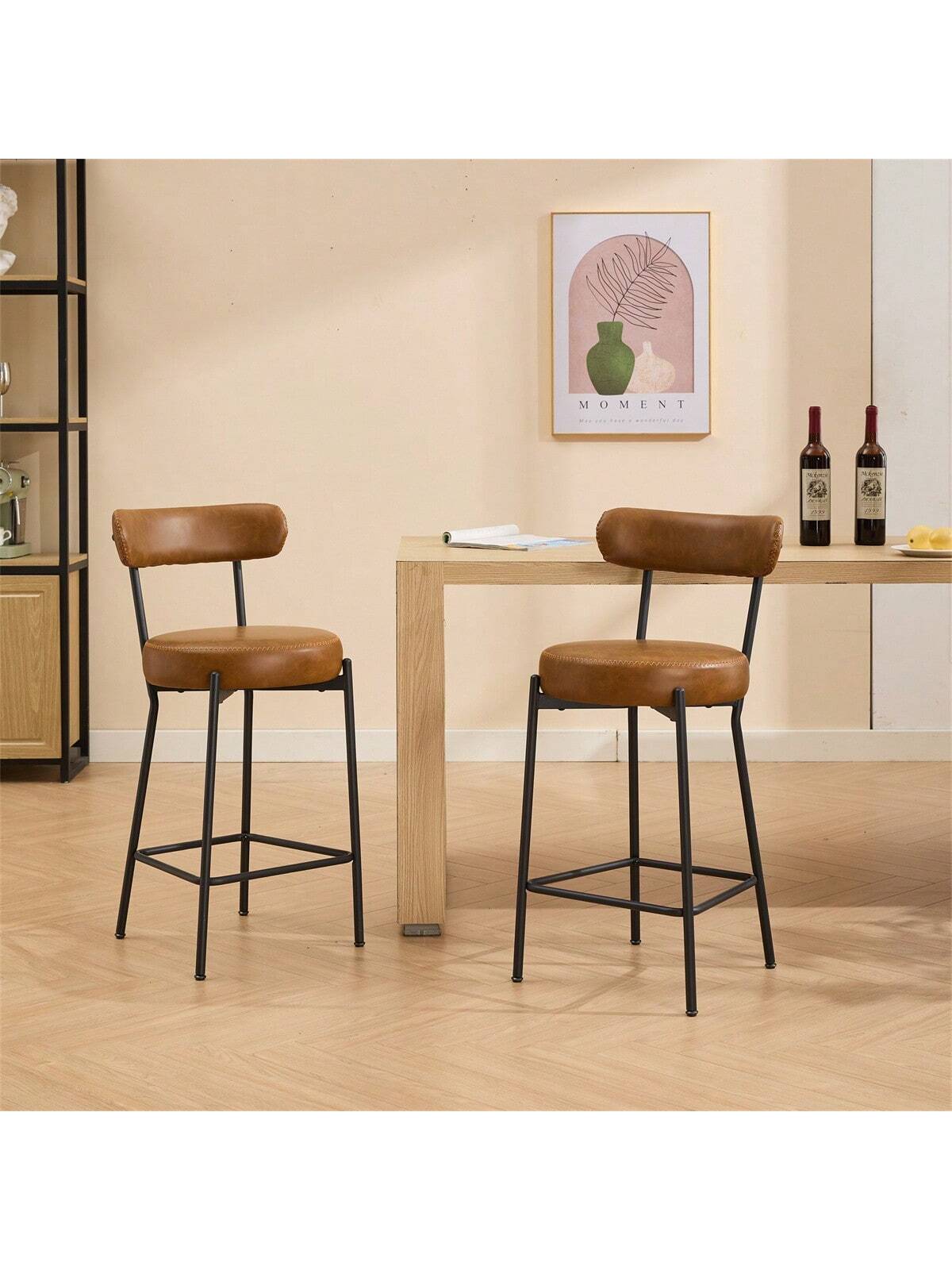 Qeetex PHO-138JZC94-HF4 27Inch Boucle Bar Stools Set Of 2. Boucle Counter Stools With Back For 2 People. Modern Metal Tall Bar Stools. Upholstered Counter Height Bar Chairs For Kitchen and Kitchen Island