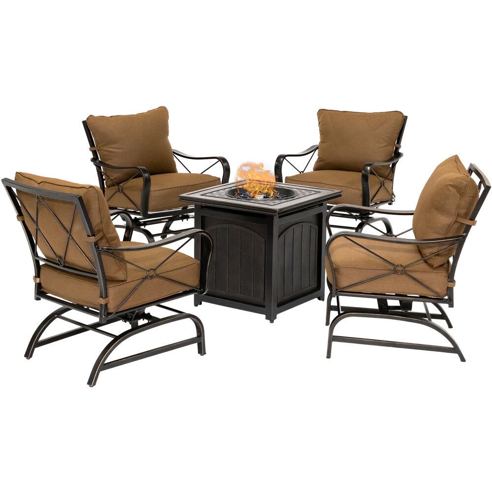 Hanover SUMMRNGHT5PCFPSQ Summer Nights 5-Piece Patio Conversation Set with Orange Cushions