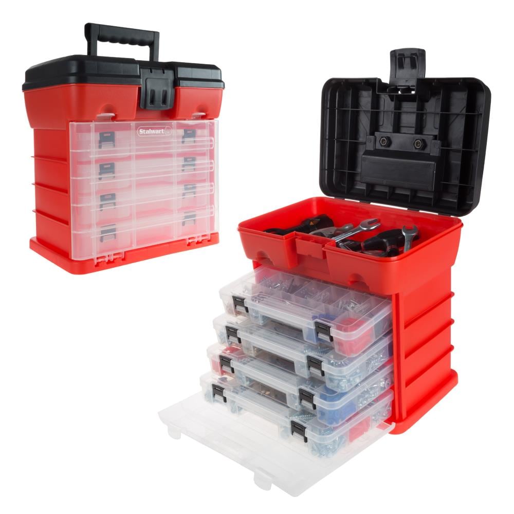 Stacking Boxes Wall Shelf Vision Bearing Boxes Lid Tool Holder Plastic XXL Red 