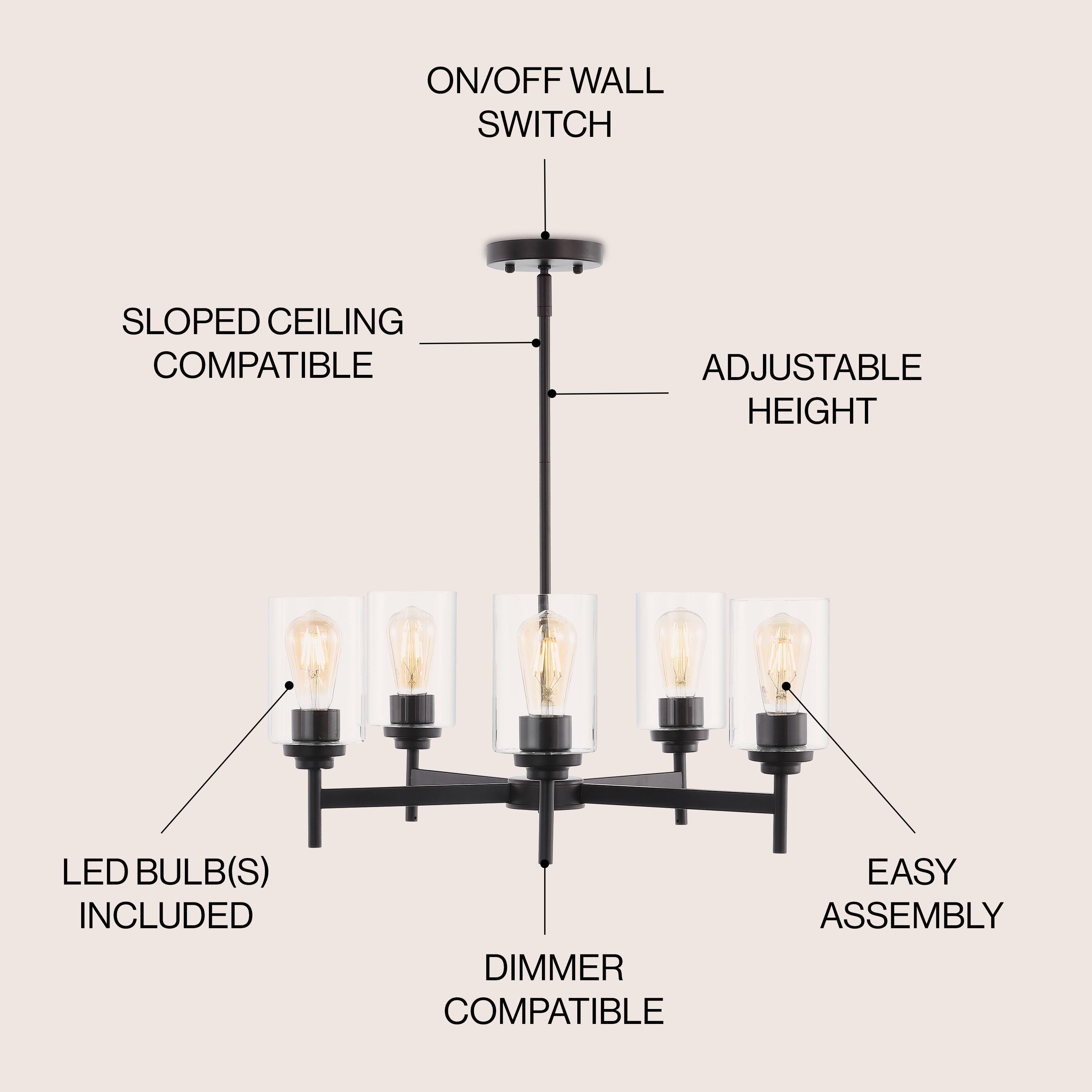 Orpheus 24" Black and Bronze Industrial 5-Light Chandelier