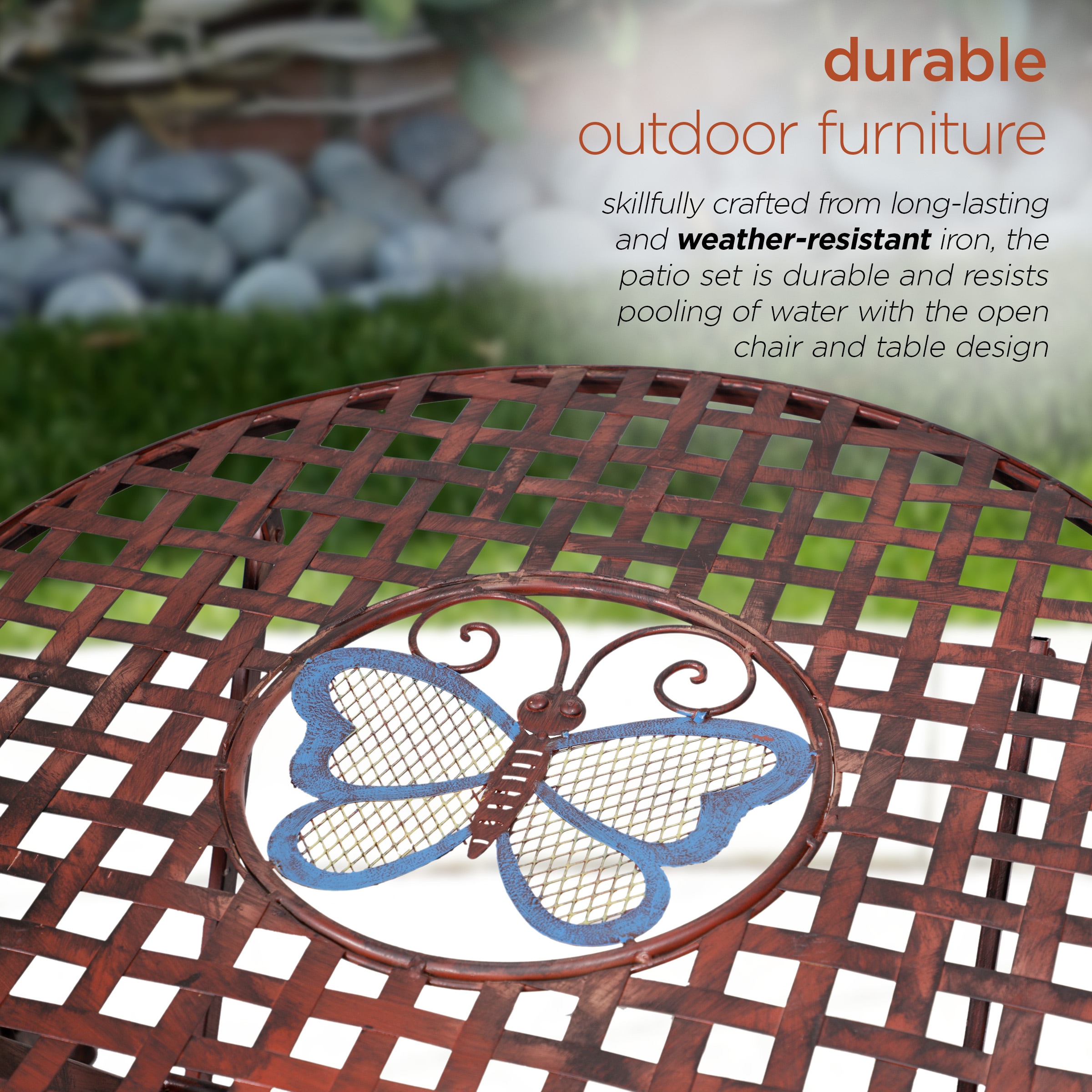 Bronze Butterfly Design 3-Piece Folding Bistro Set