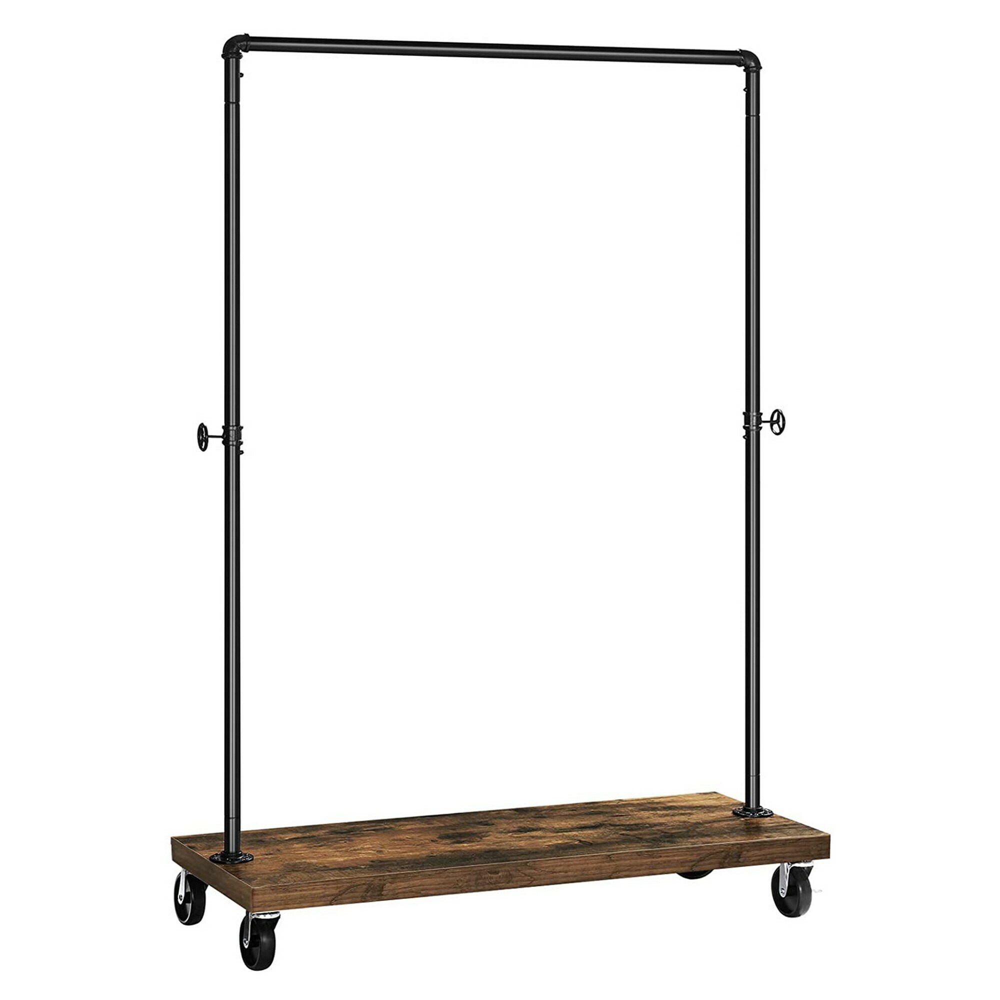 Benzara BM221277 Wood and Metal Frame Clothes Rack with 1 Shelf and Casters, Brown and Black