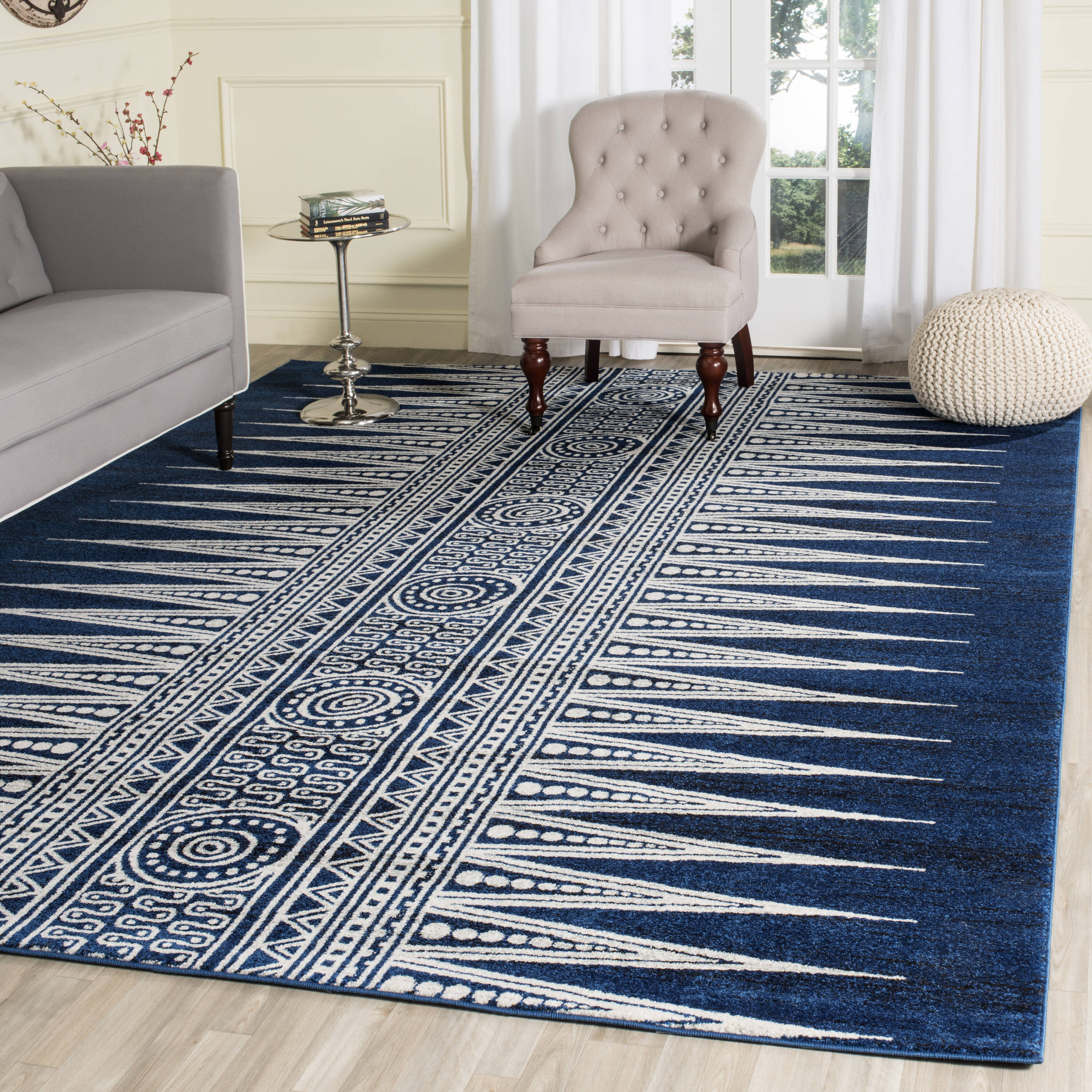 Safavieh EVK226A-10 Evoke Layla 10 x 14 (ft) Loomed Synthetic Royal/Ivory Rectangular Indoor Floral/Botanical Oriental Area rug