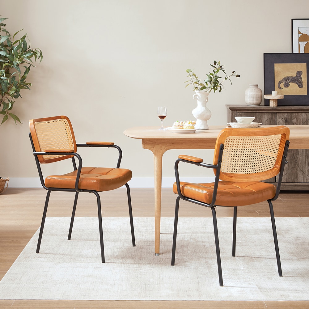 Art Leon CC053-2-YB-PU Set of 2 Faux Leather Upholstered Dining Side Chair (Metal Frame)