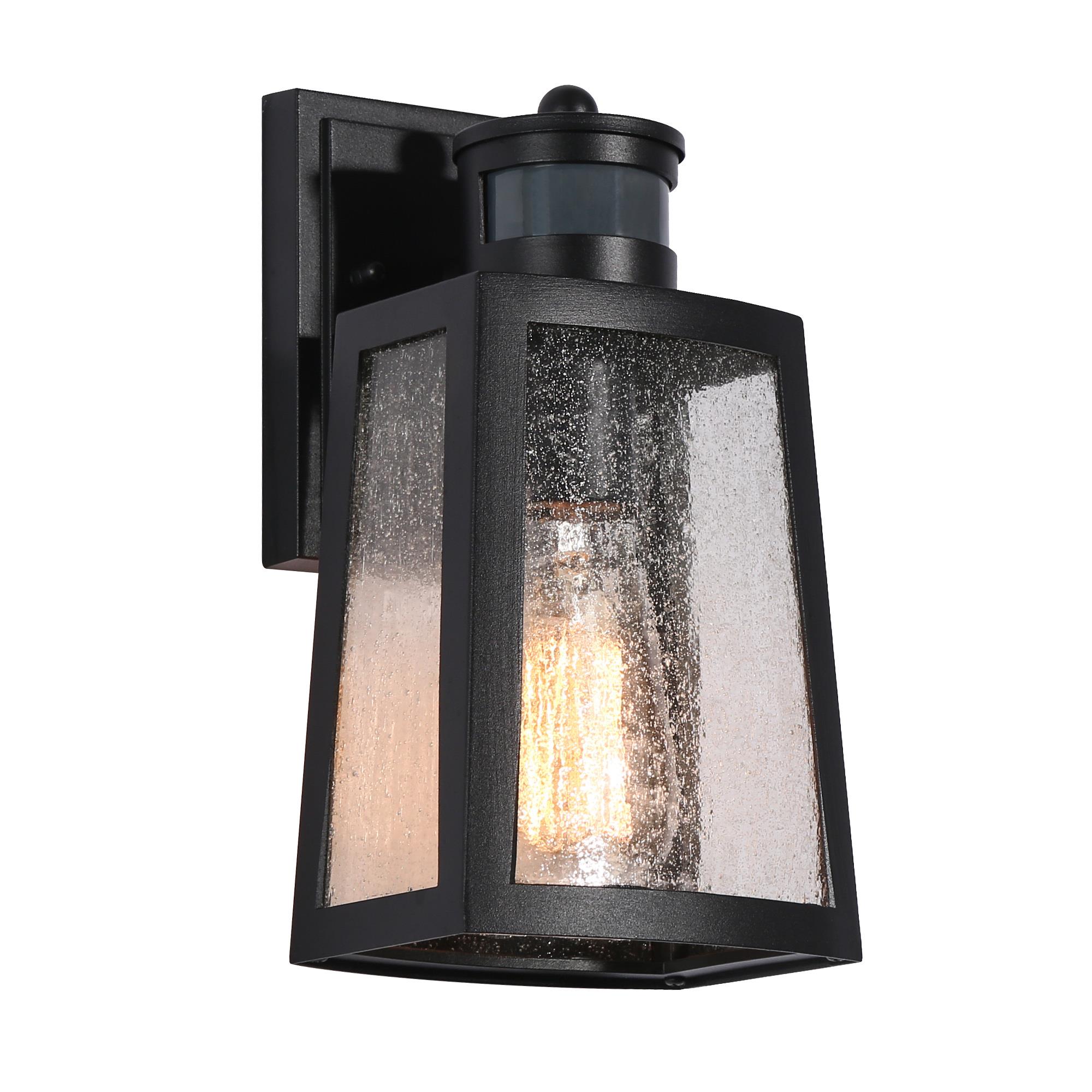 Uolfin 1-Light 12-in Matte Black Lantern with Seeded Cylinder Glass Outdoor  Wall Light in the Outdoor Wall Lights department at