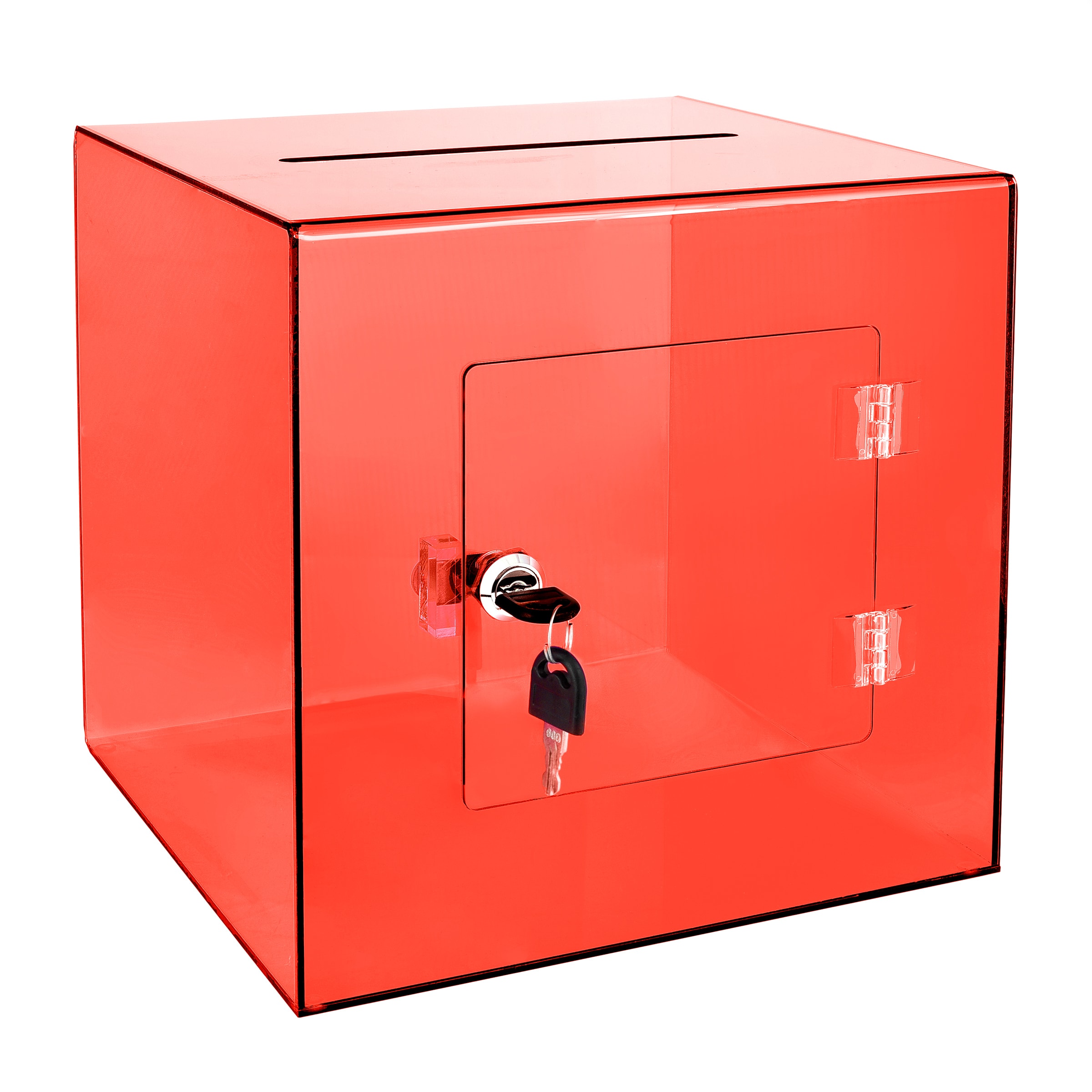 AdirOffice 637-02-3-CRR 10 in. x 10 in. x 10 in. Acrylic Suggestion Donation Box with Easy Open Rear Door, Crystal Red