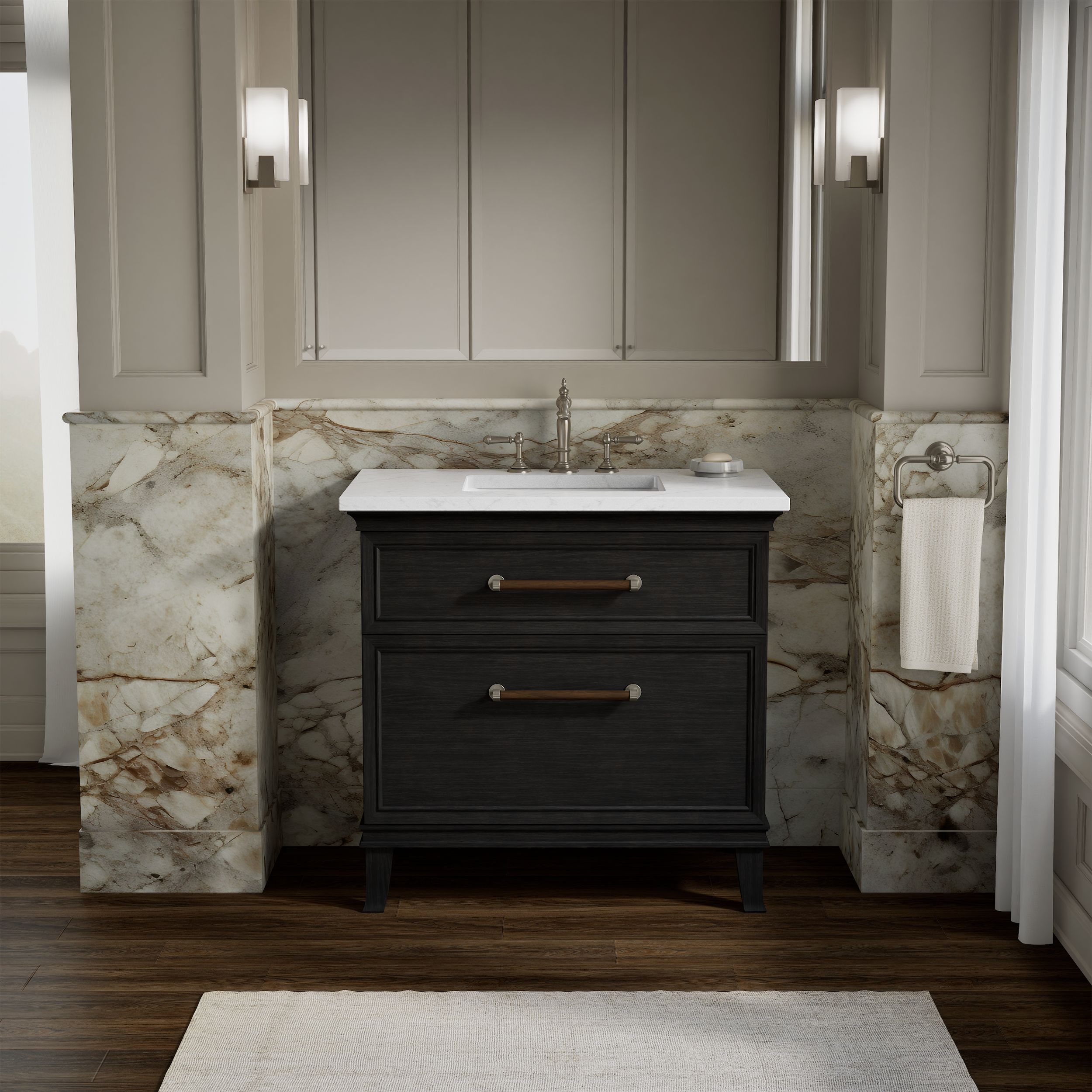 KOHLER - Artifacts 36-in Carbon Oak Undermount Single Sink Bathroom Vanity with Eternal Statuario...