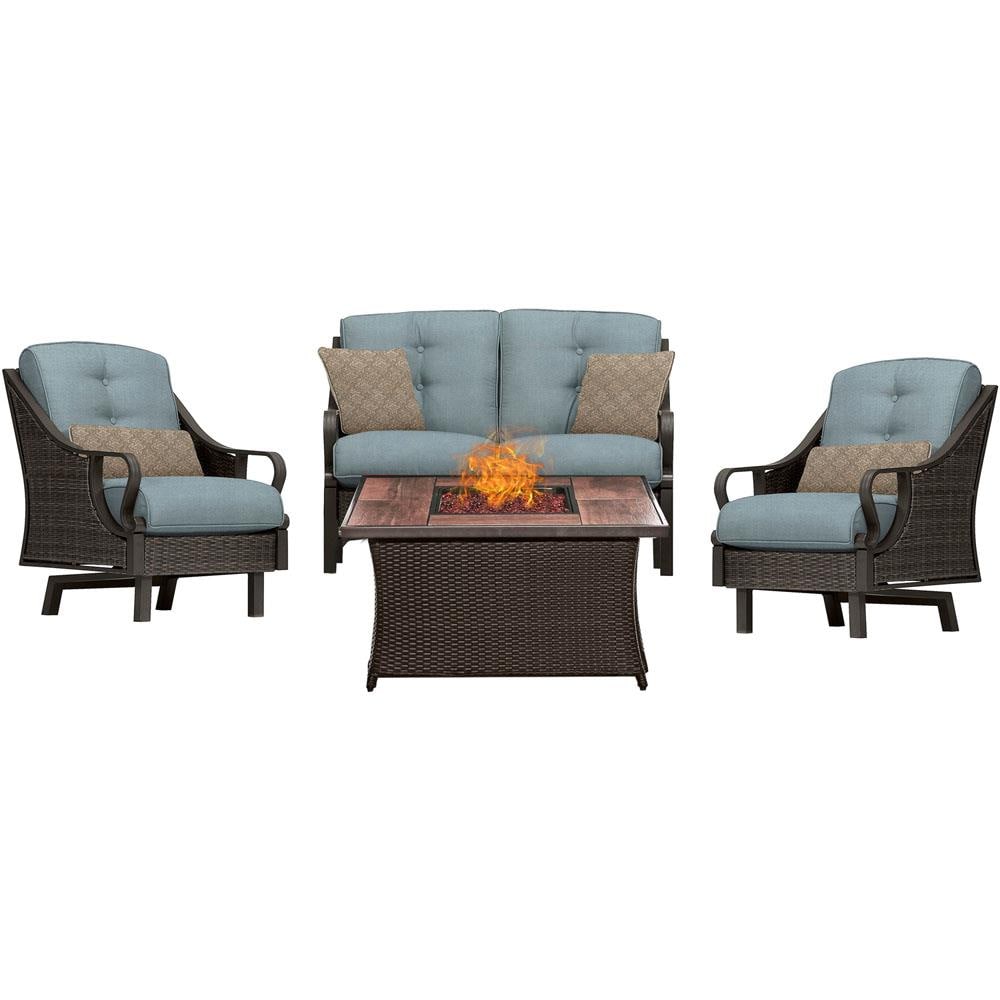 Hanover VEN4PCFP-BLU-WG Ventura 4 -Piece Patio Conversation Set with Blue Cushions