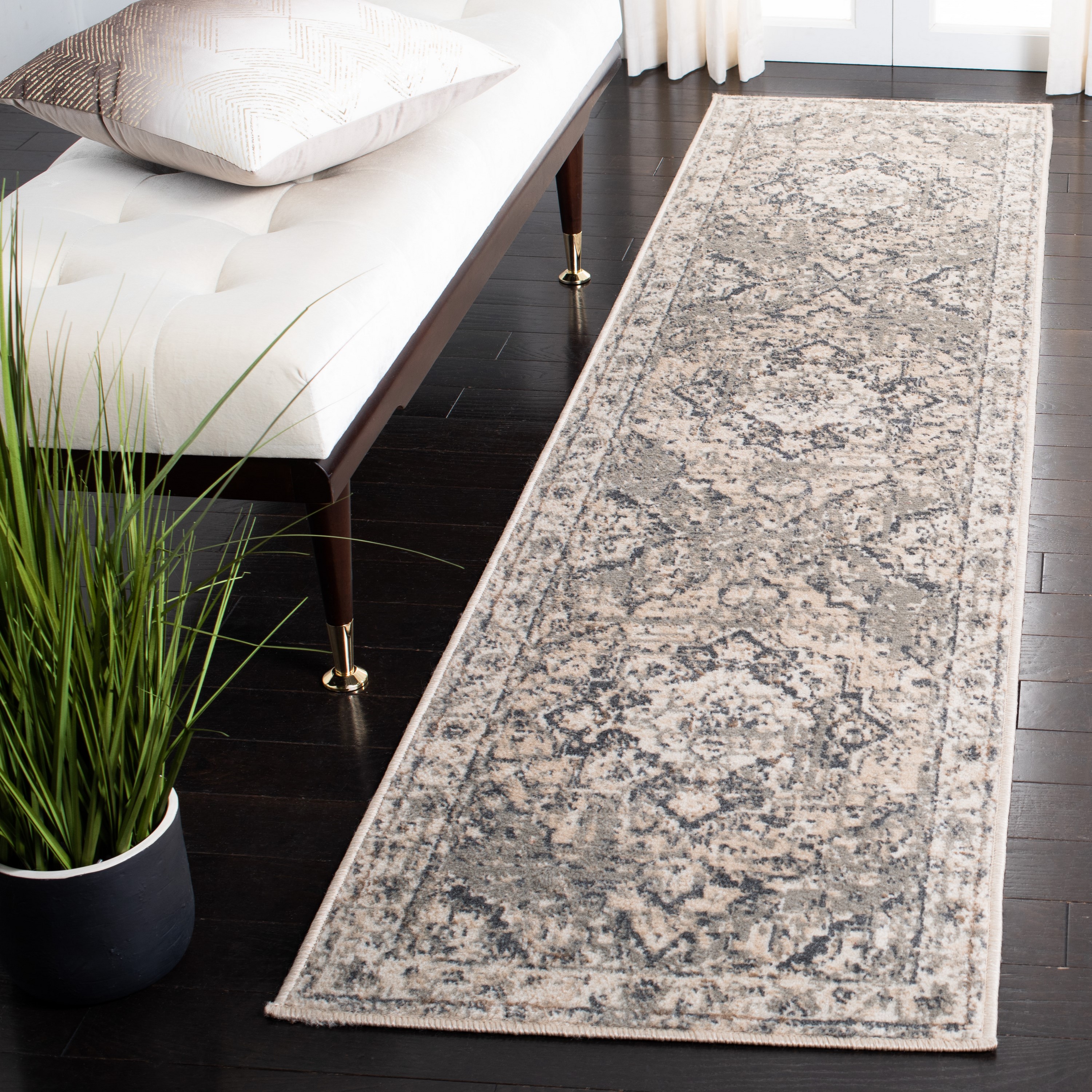 Safavieh PYR268A-29 Pyramid 2 x 9 (ft) Loomed Polypropylene Ivory/Gray Rectangular Indoor Distressed/Overdyed Oriental Runner rug